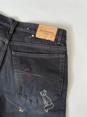 Balenciaga Rhinestone Scribble Baggy Denim Jeans Size US 32 / EU 48 - 4 Thumbnail