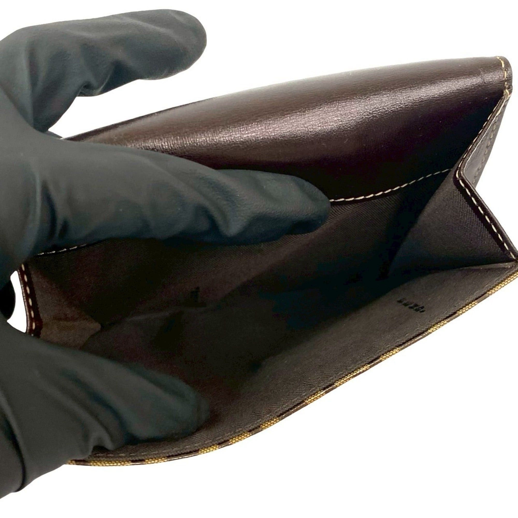 Fendi FENDI Zucchino FF logo leather patent enamel bifold wallet with double snap closure, brown, 37343 Size ONE SIZE - 10 Thumbnail