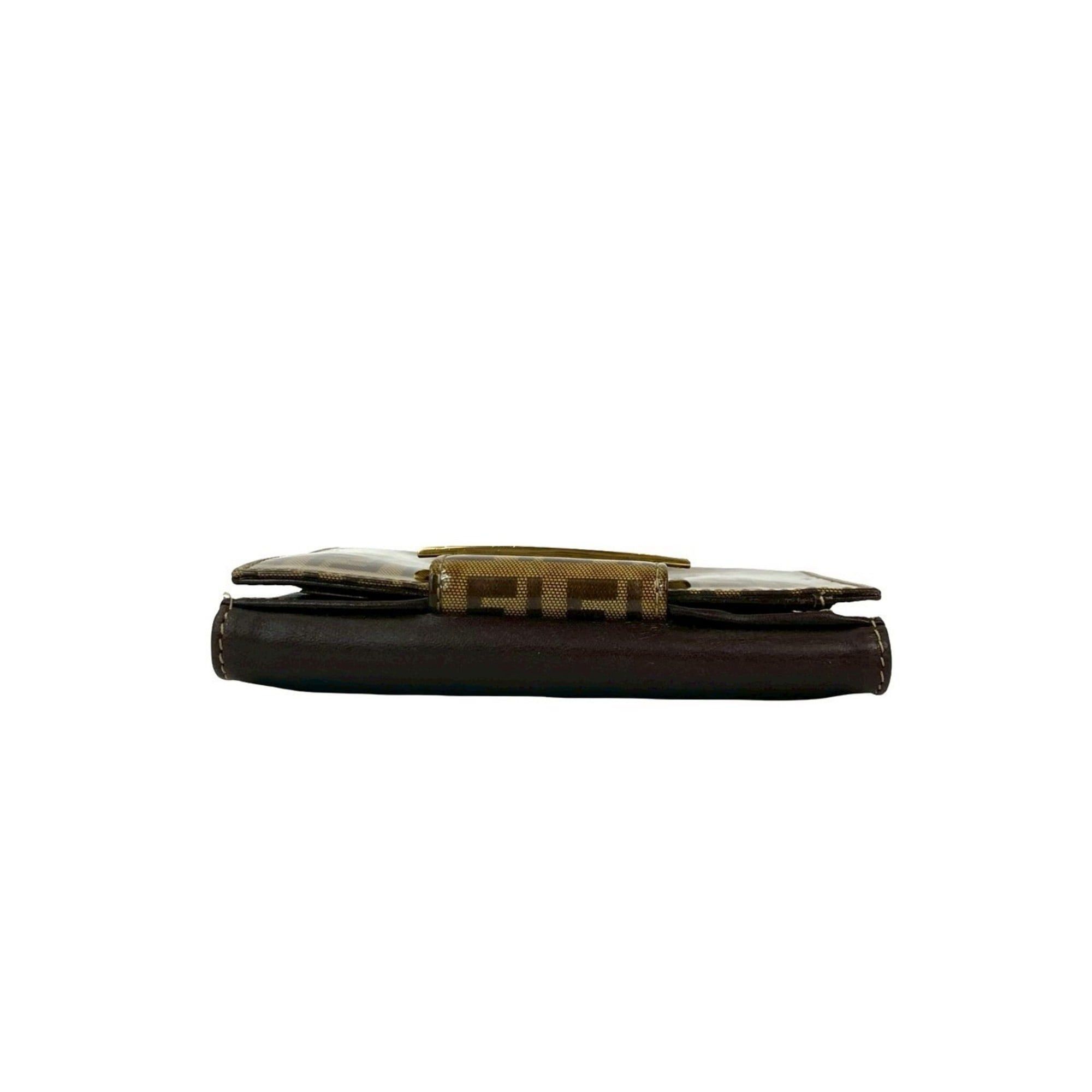 Fendi FENDI Zucchino FF logo leather patent enamel bifold wallet with double snap closure, brown, 37343 Size ONE SIZE - 3 Thumbnail