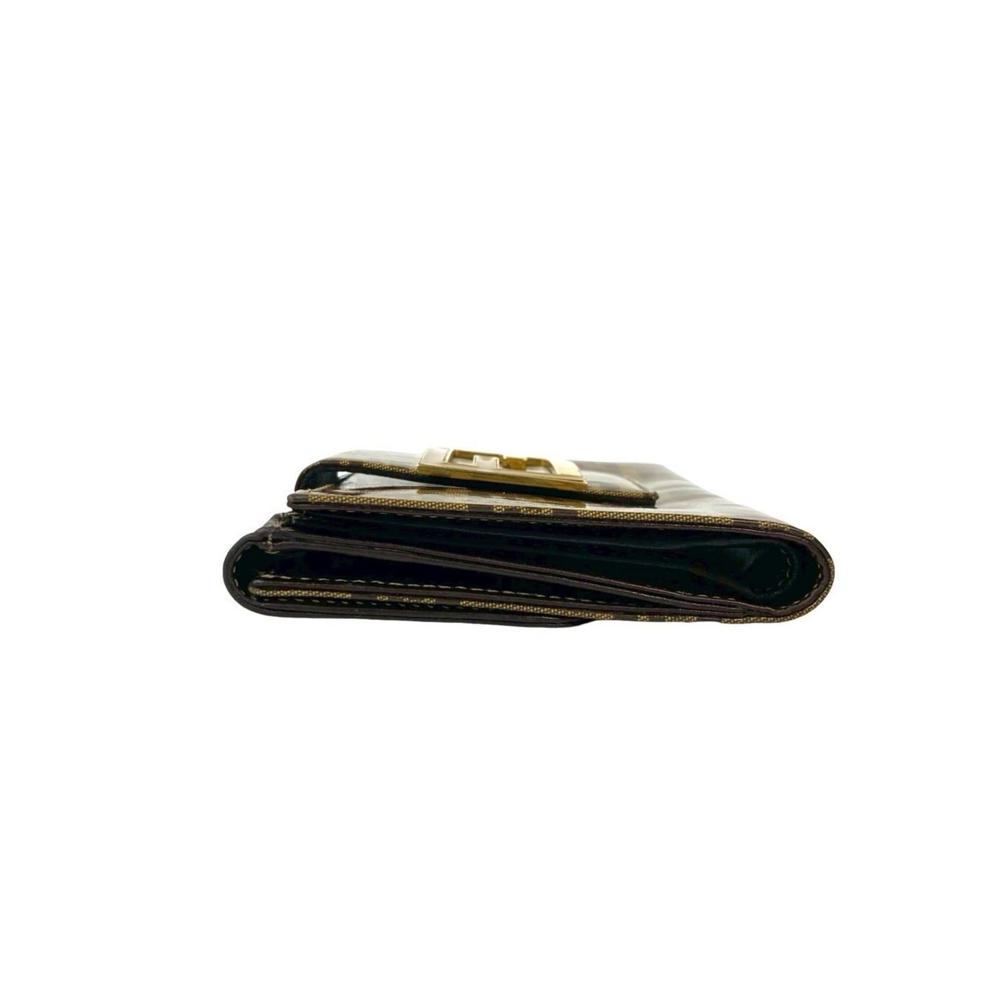 Fendi FENDI Zucchino FF logo leather patent enamel bifold wallet with double snap closure, brown, 37343 Size ONE SIZE - 4 Thumbnail