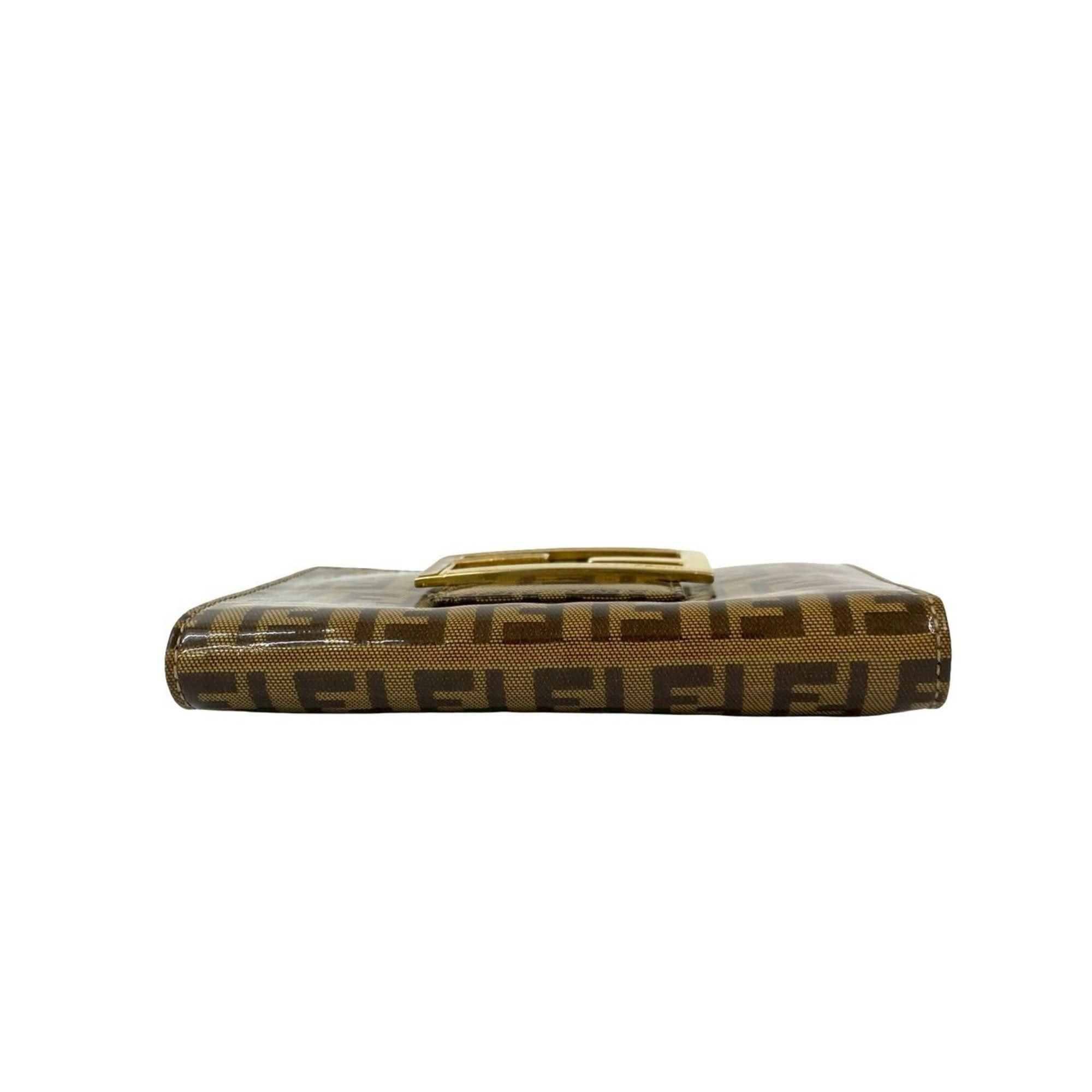 Fendi FENDI Zucchino FF logo leather patent enamel bifold wallet with double snap closure, brown, 37343 Size ONE SIZE - 6 Thumbnail