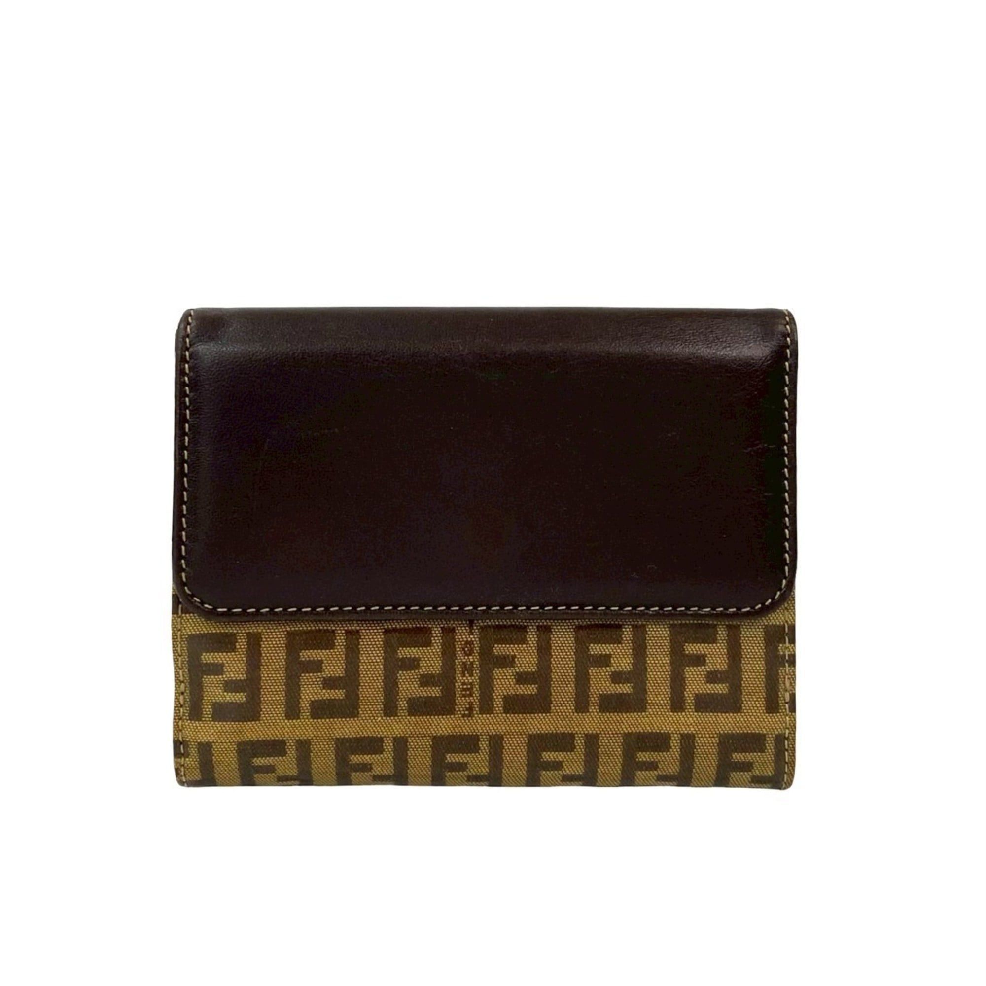 Fendi FENDI Zucchino FF logo leather patent enamel bifold wallet with double snap closure, brown, 37343 Size ONE SIZE - 2 Thumbnail