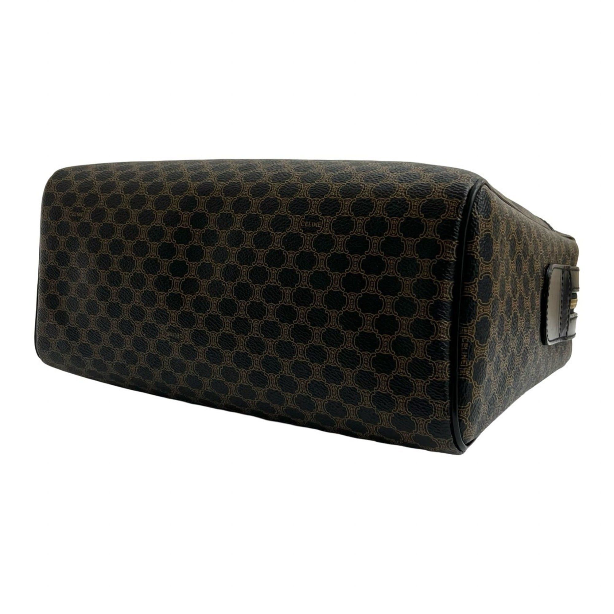 Celine CELINE Macadam Triomphe Logo Leather Handbag/Boston Bag in Black and Brown (39488) Size ONE SIZE - 8 Thumbnail