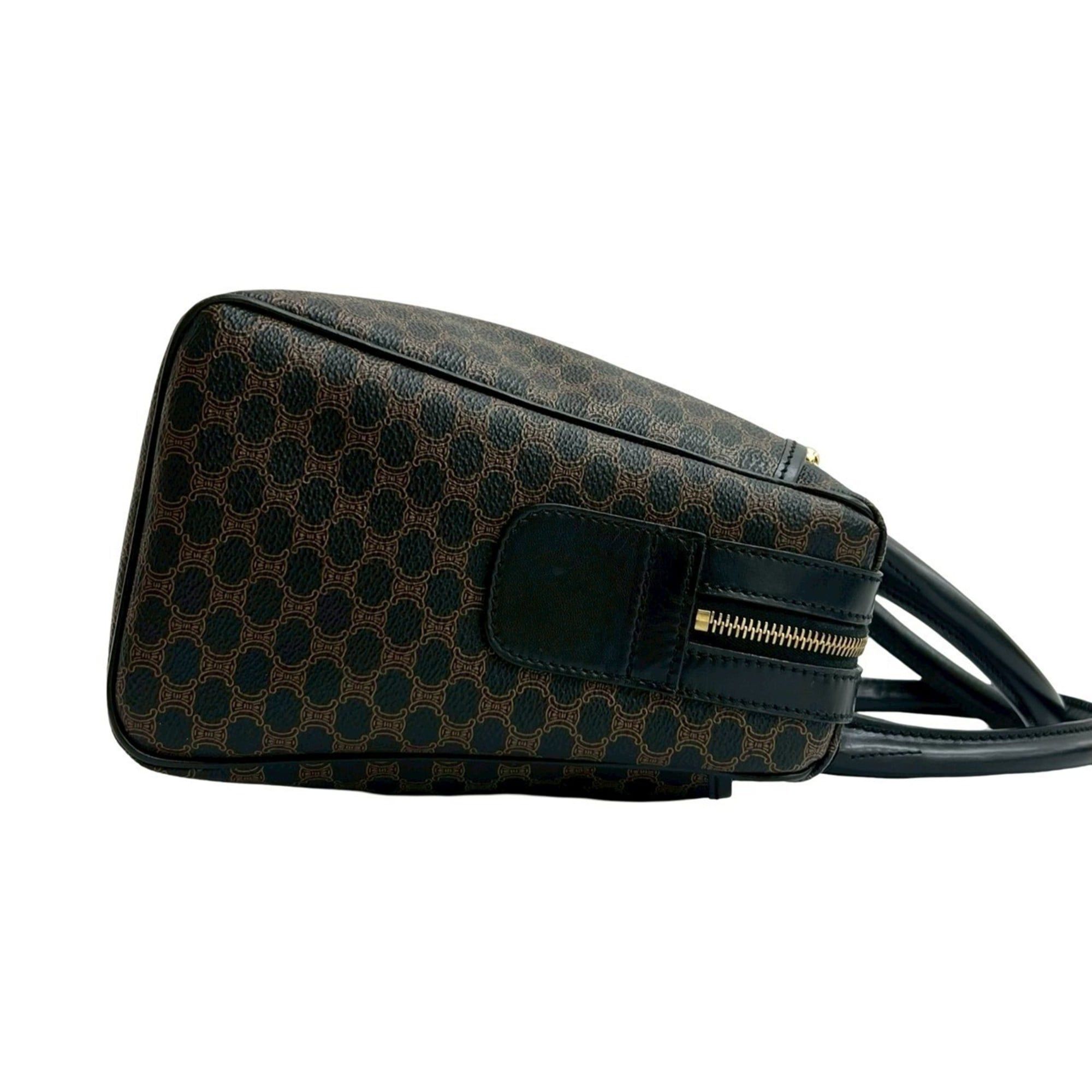 Celine CELINE Macadam Triomphe Logo Leather Handbag/Boston Bag in Black and Brown (39488) Size ONE SIZE - 6 Thumbnail