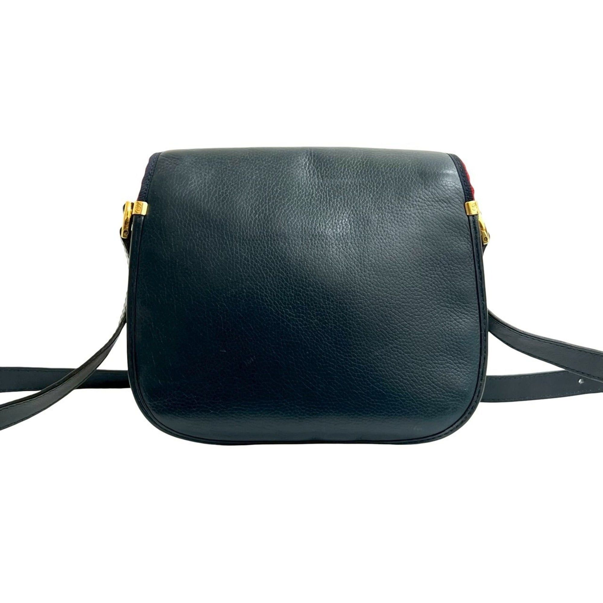 Gucci GUCCI Old Gucci GG Logo Leather Shoulder Bag Pochette Sacoche Navy Red 23188 Size ONE SIZE - 3 Thumbnail