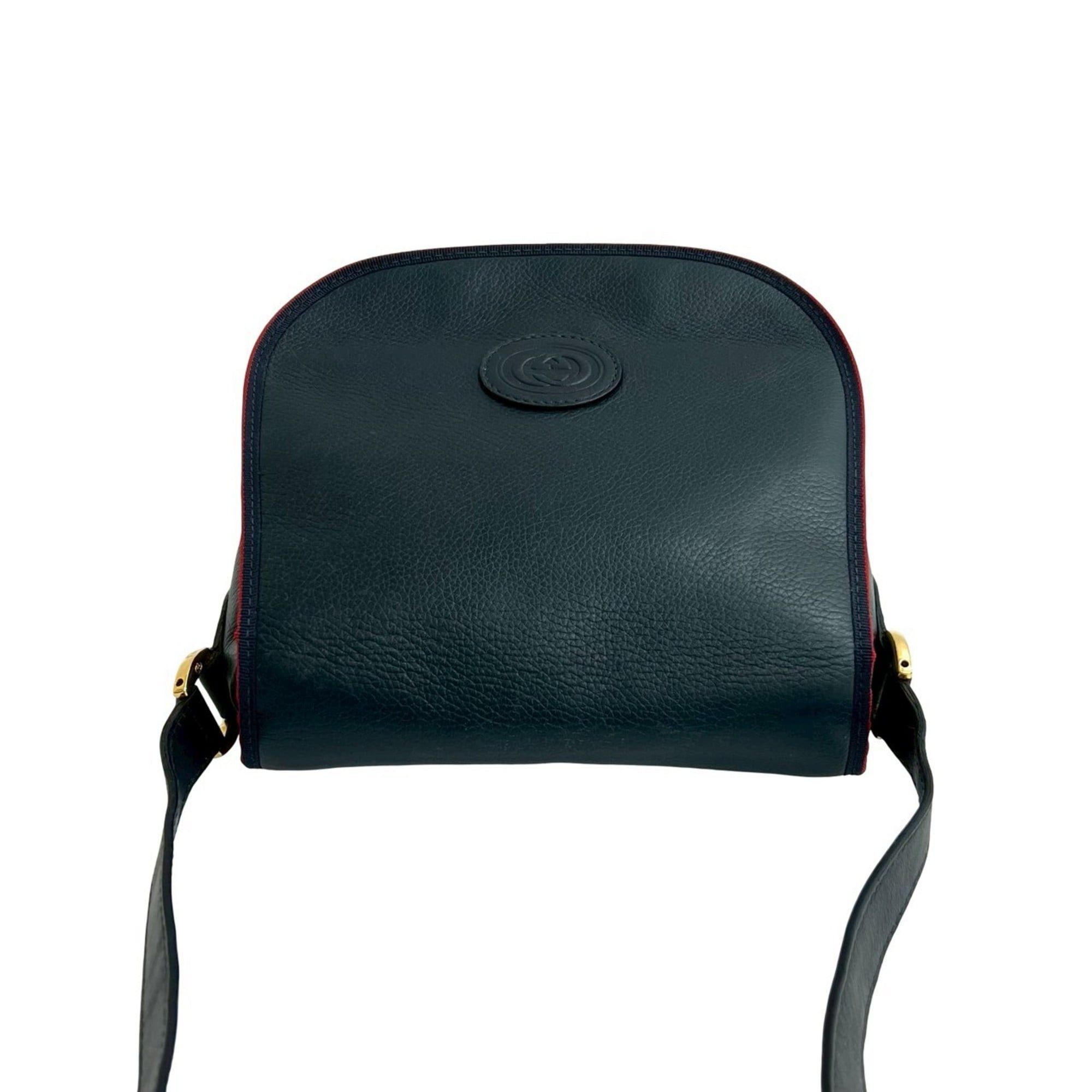 Gucci GUCCI Old Gucci GG Logo Leather Shoulder Bag Pochette Sacoche Navy Red 23188 Size ONE SIZE - 4 Thumbnail