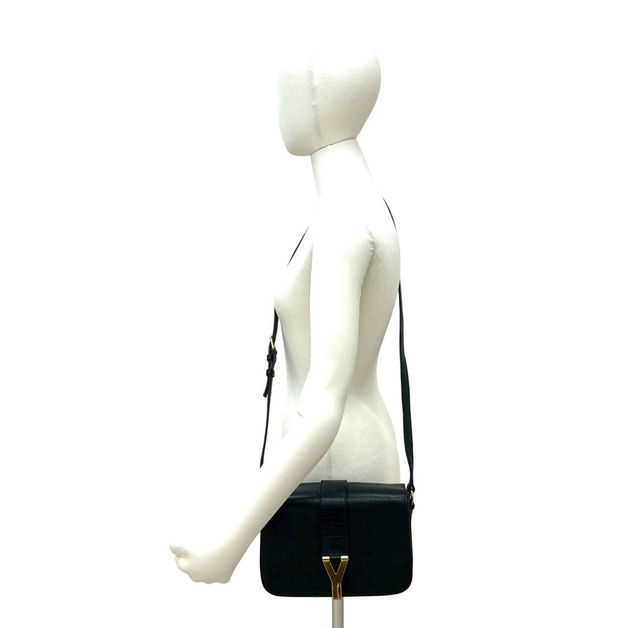 Yves Saint Laurent YVES SAINT LAURENT Logo Leather Shoulder Bag Pochette Black 11444 Size ONE SIZE - 2 Thumbnail