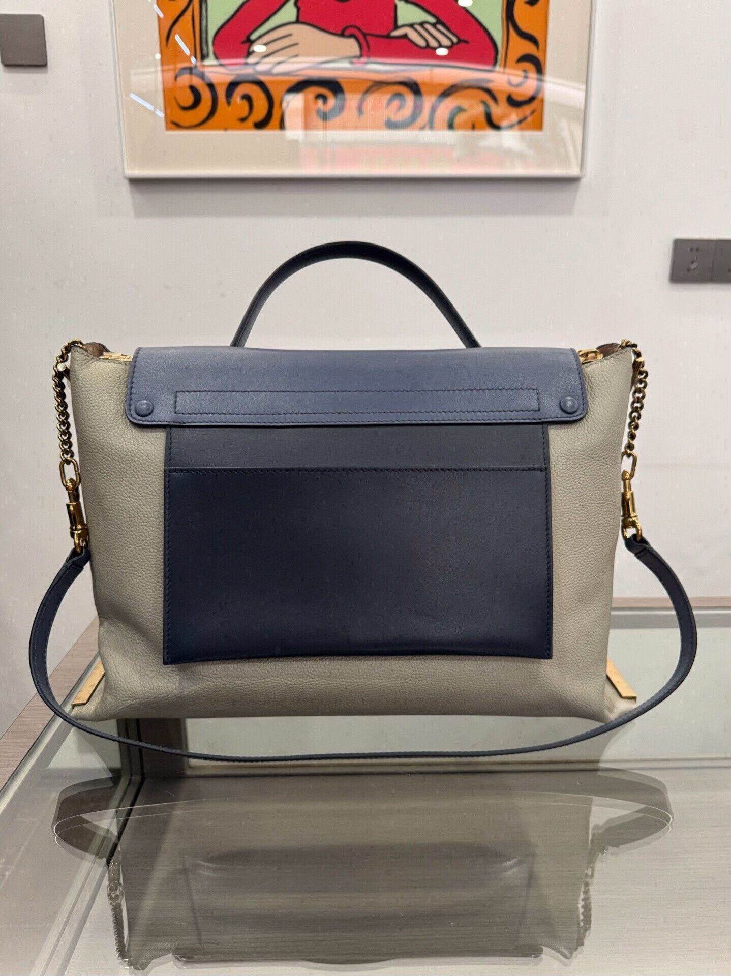 Chloe Chloe Gold Logo Gray Blue Handbag Size ONE SIZE - 3 Thumbnail
