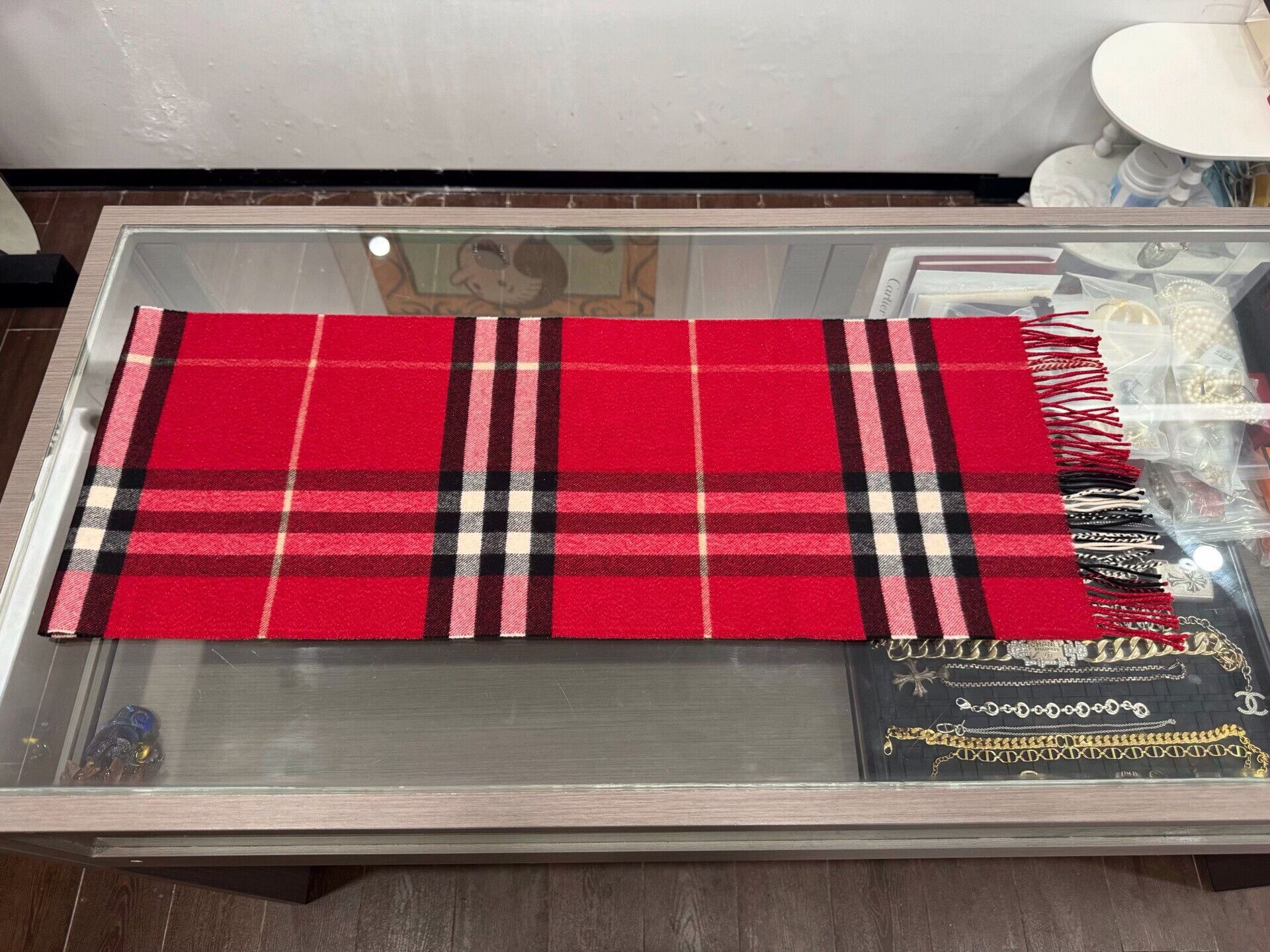 Burberry Burberry Red Plaid Cashmere Scarf Size ONE SIZE - 5 Thumbnail
