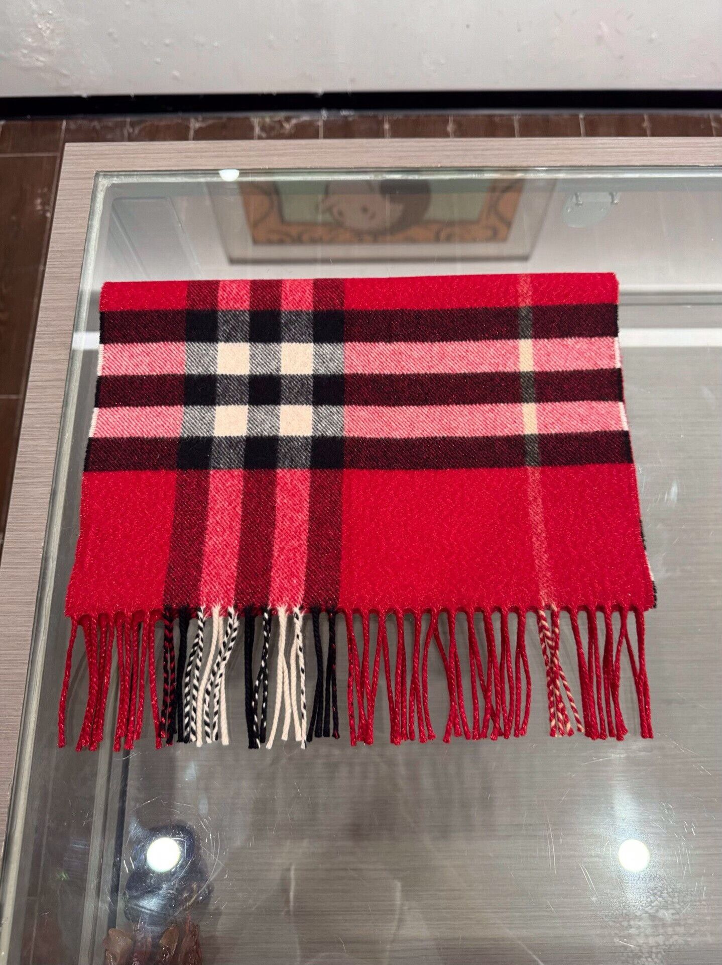 Burberry Burberry Red Plaid Cashmere Scarf Size ONE SIZE - 3 Thumbnail