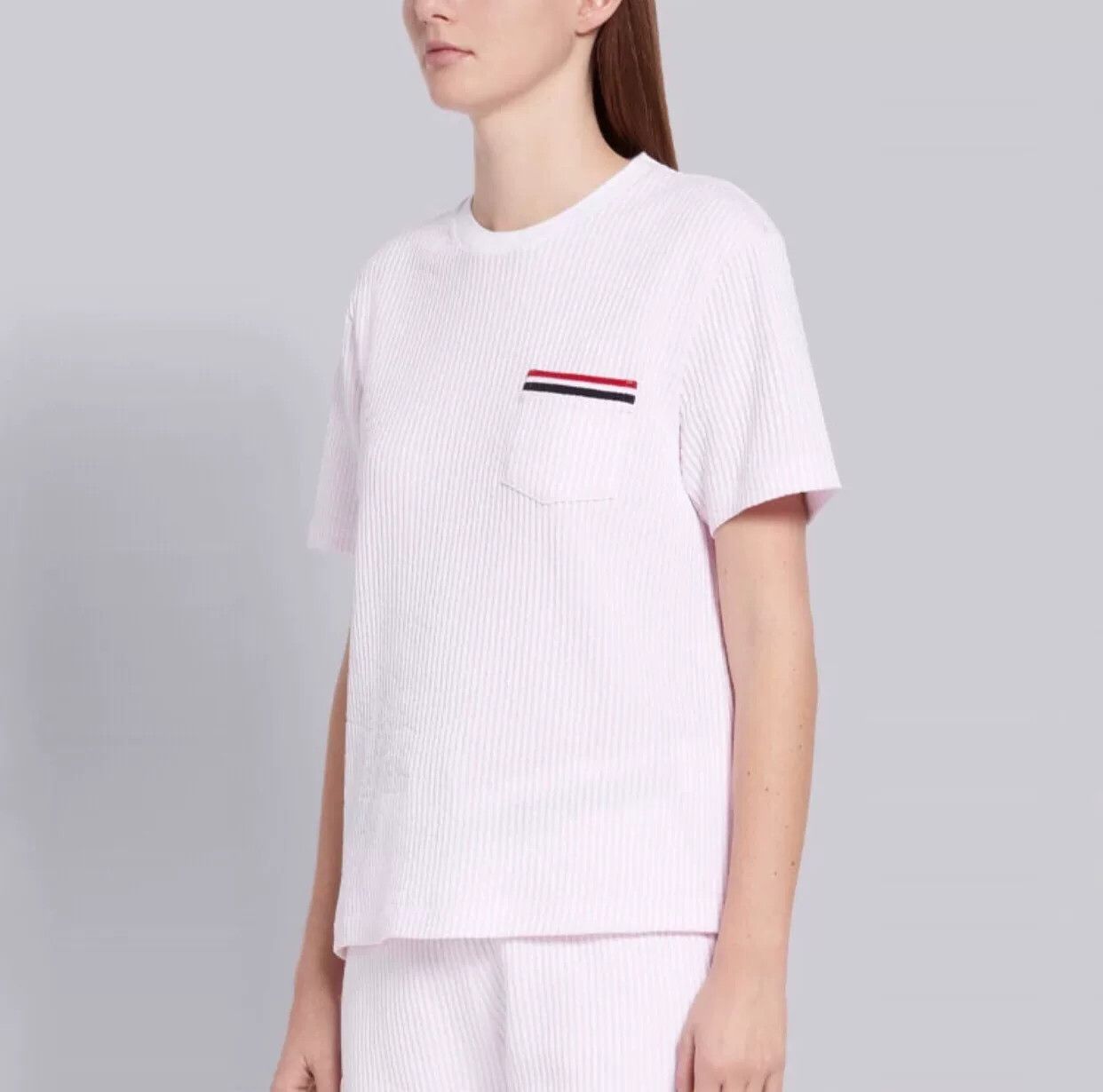 Thom Browne Thom Browne Pink Seersucker Stripe Tee Size M / US 6-8 / IT 42-44 - 2 Thumbnail