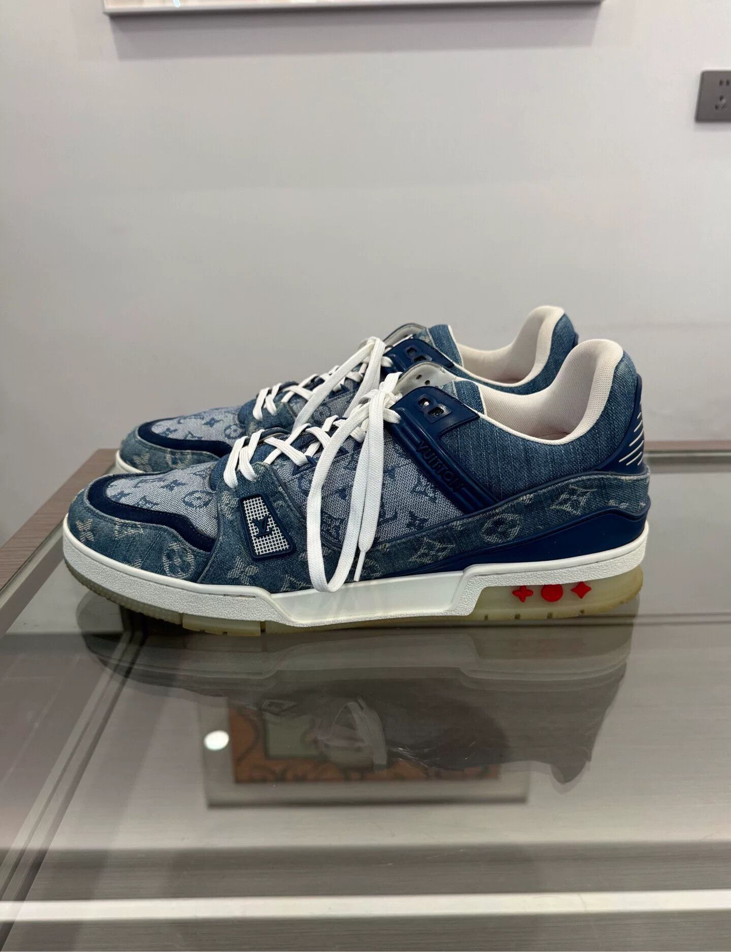 Louis Vuitton Louis Vuitton Blue Denim Monogram Trainer Sneakers Size US 12 / EU 45 - 4 Thumbnail