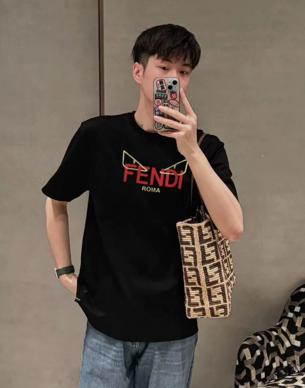 Fendi Fendi Red Letter Owl Logo Black Tee Size US L / EU 52-54 / 3 - 2 Thumbnail