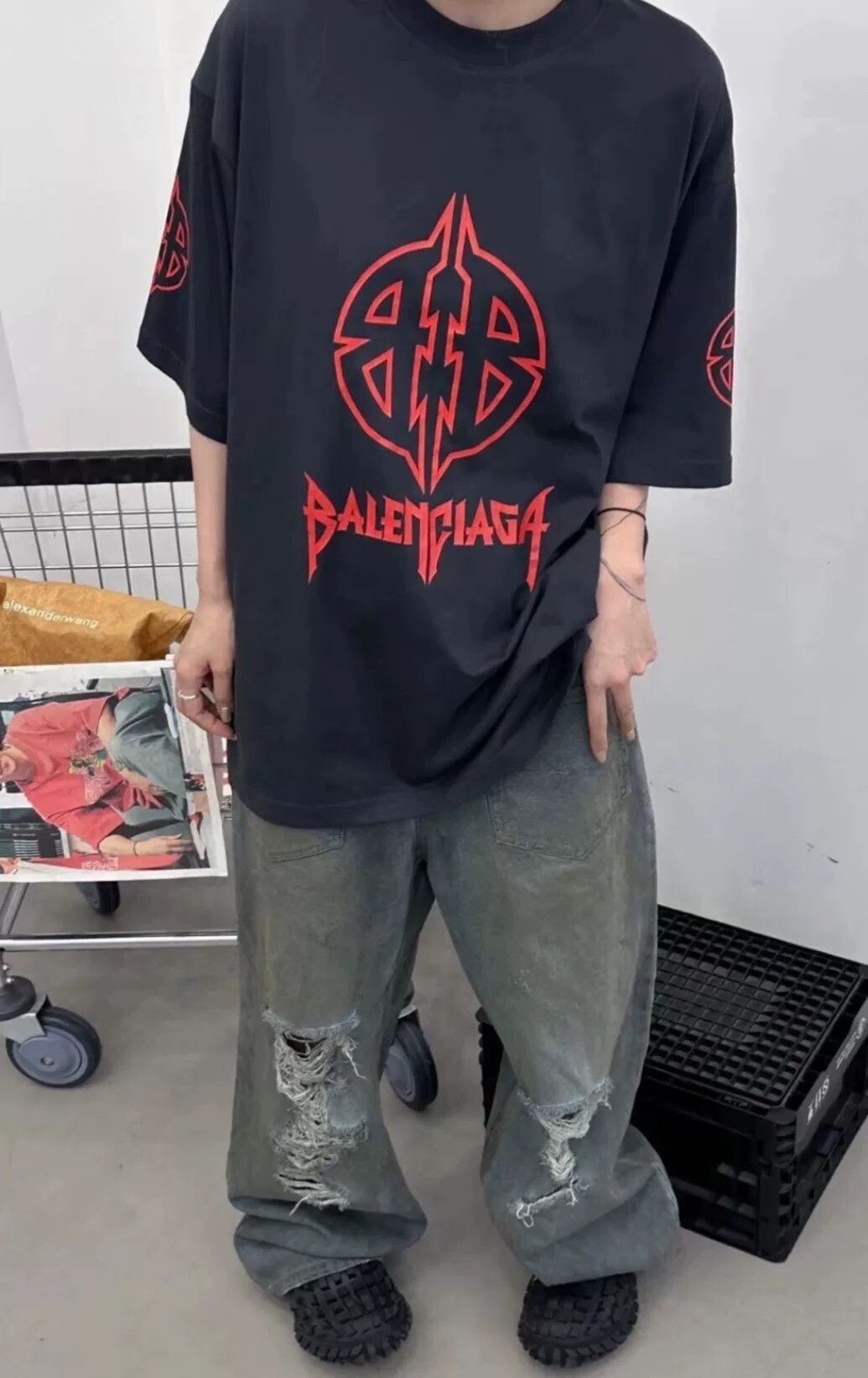 Balenciaga Balenciaga Red Double B Logo Black Tee Size US S / EU 44-46 / 1 - 2 Thumbnail