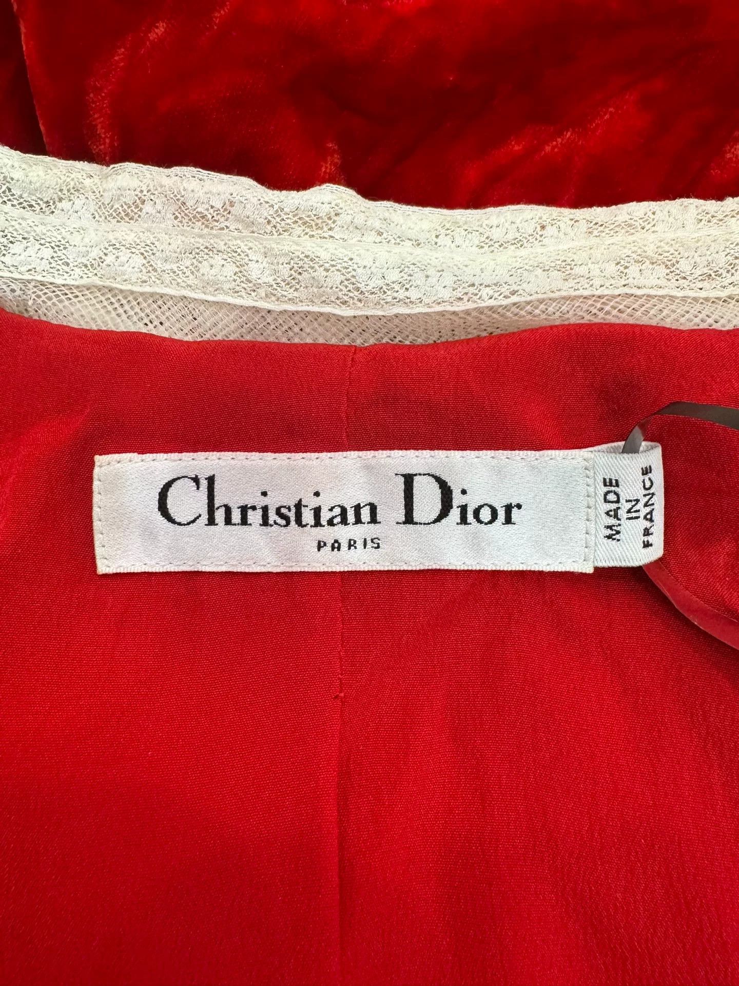 Dior Dior Red Velvet White Lace Women's Dress Size XXS / US 00 / IT 34 - 6 Thumbnail