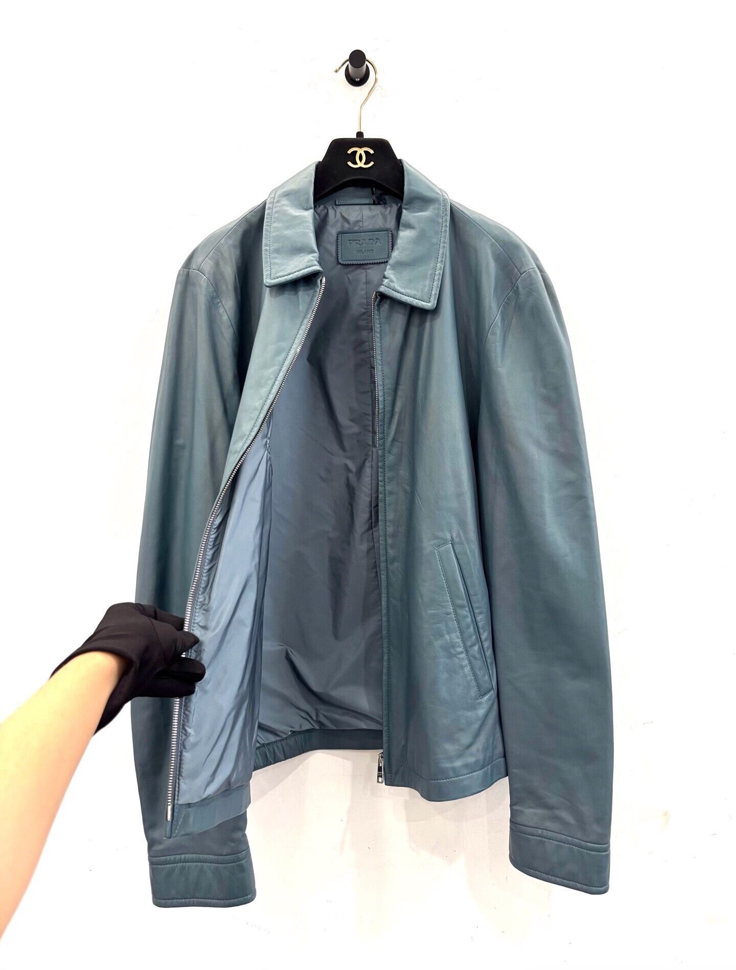 Prada Prada Men's Blue Lambskin Leather Jacket Size US M / EU 48-50 / 2 - 3 Thumbnail