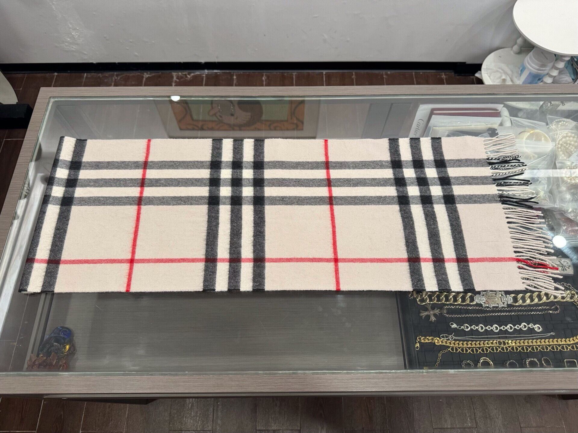 Burberry Burberry Beige Check Cashmere Scarf Size ONE SIZE - 5 Thumbnail