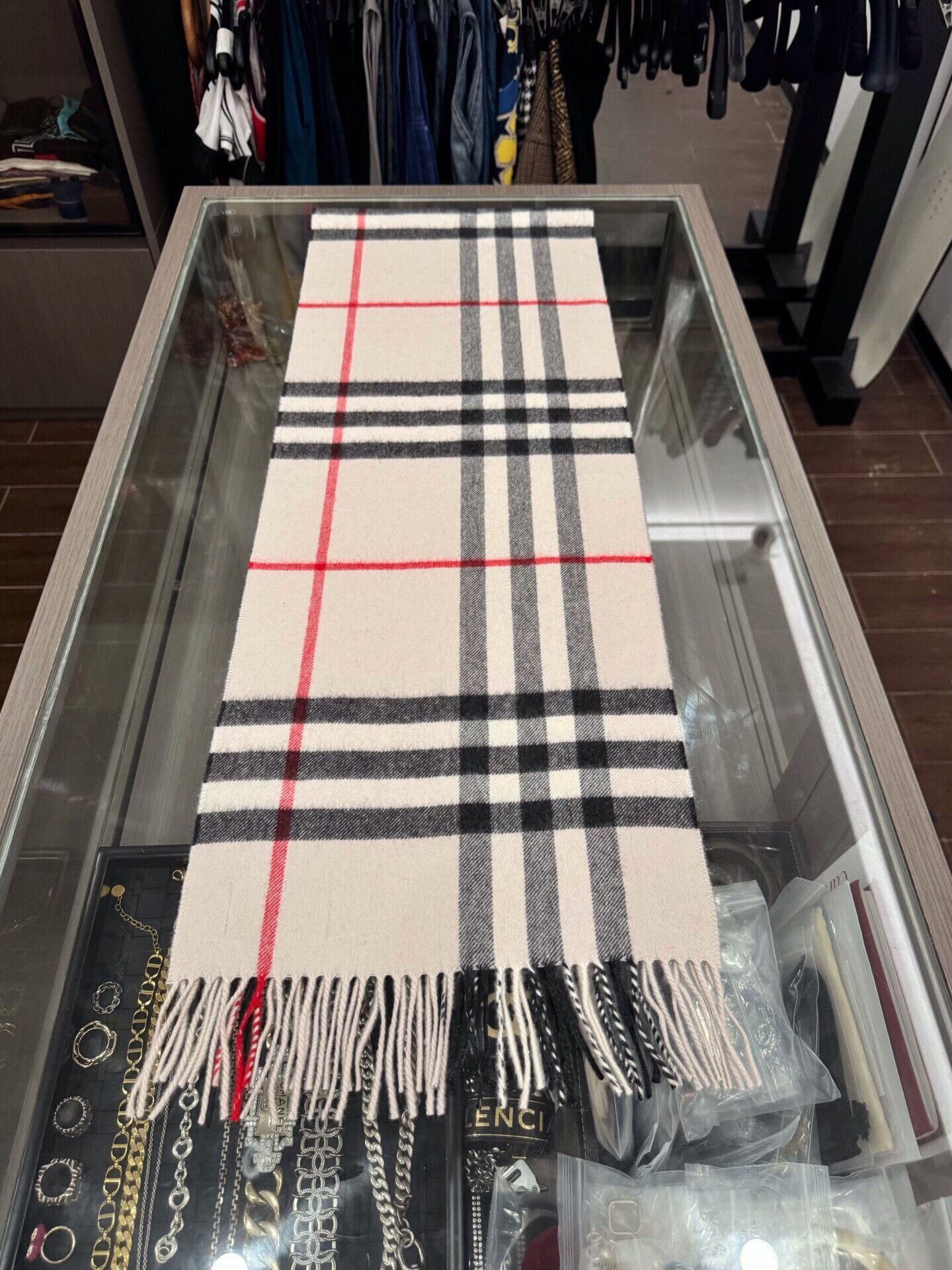 Burberry Burberry Beige Check Cashmere Scarf Size ONE SIZE - 4 Thumbnail