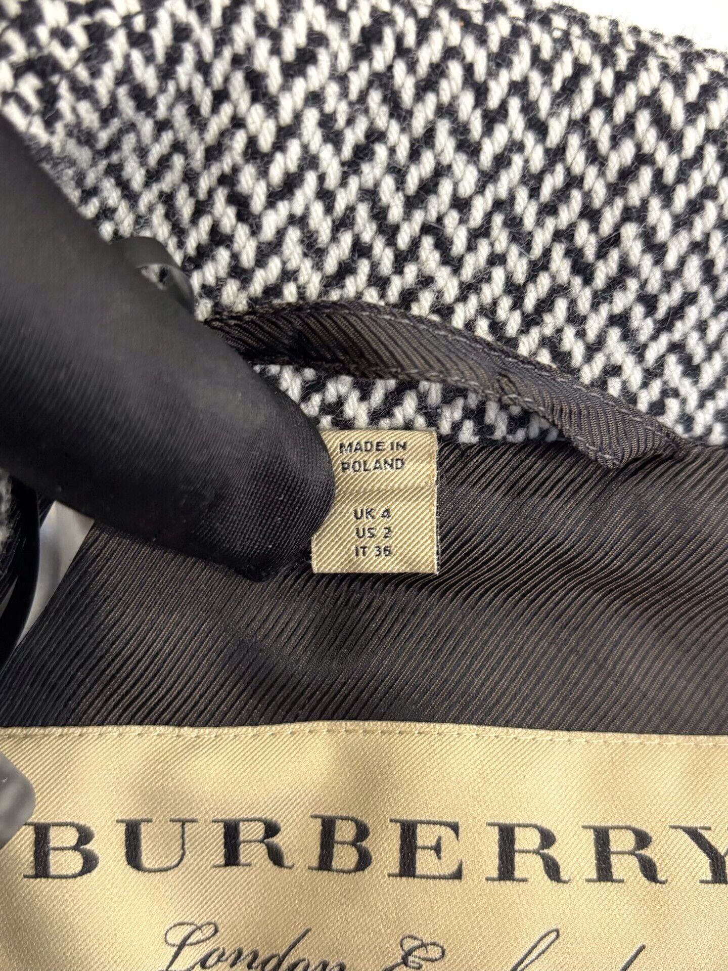 Burberry Burberry London Black White Houndstooth Wool Trench Coat Size XXS / US 00 / IT 34 - 6 Thumbnail