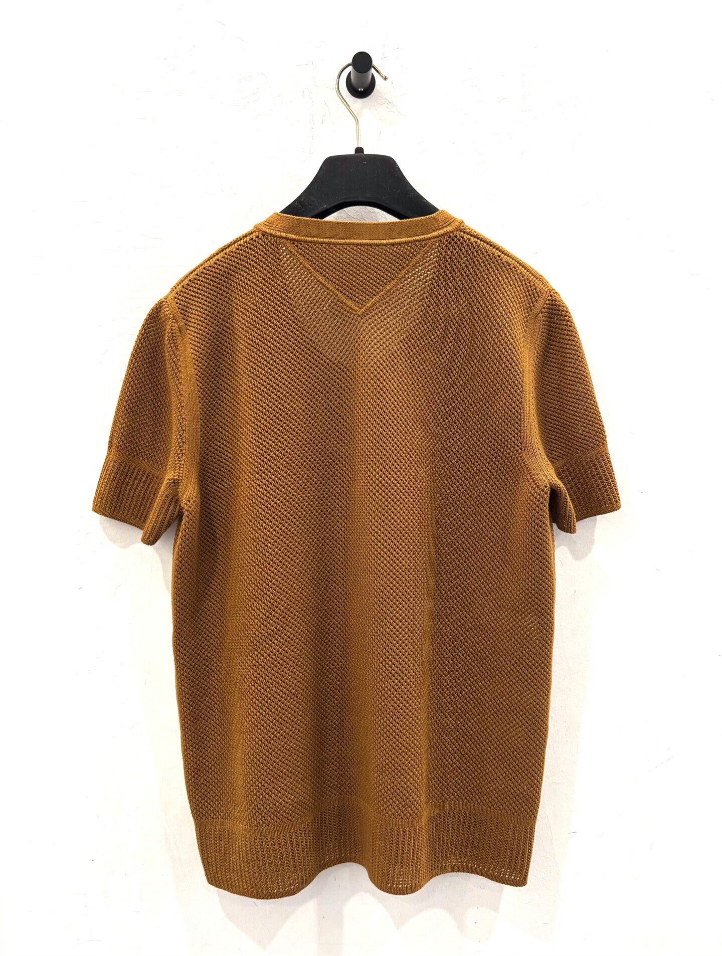 Hermes Hermes Brown Mesh Stripe Logo Tee Size S / US 4 / IT 40 - 2 Thumbnail