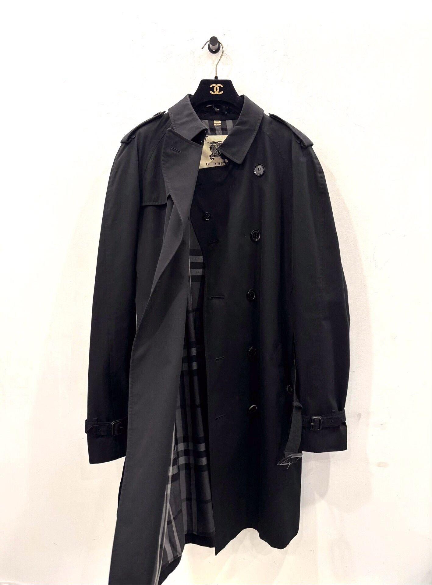 Burberry Burberry London Black Check Logo Men's Trench Coat Size US L / EU 52-54 / 3 - 4 Thumbnail