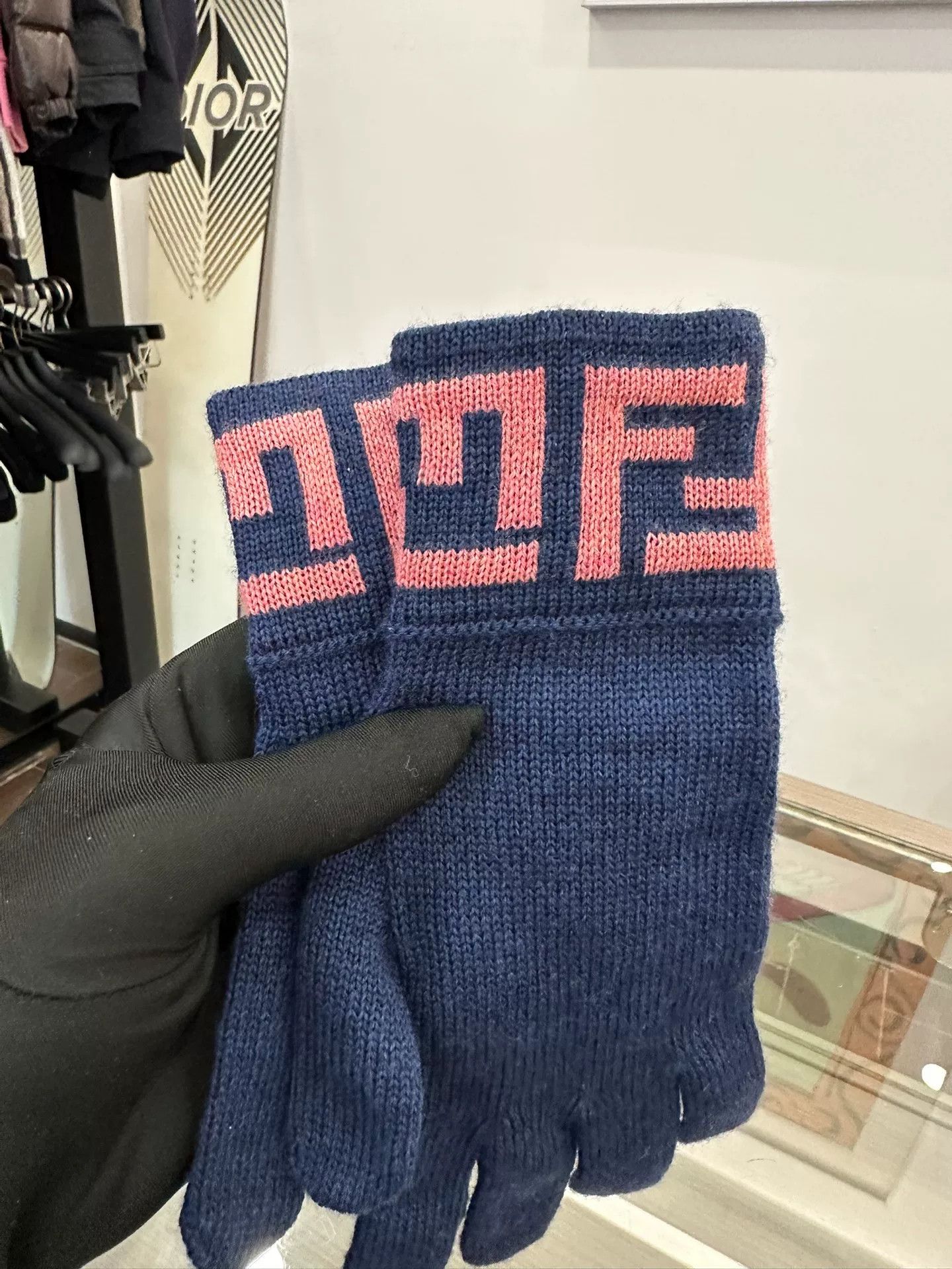 Fendi Fendi Pink Double F Logo Navy Wool Gloves Size ONE SIZE - 3 Thumbnail