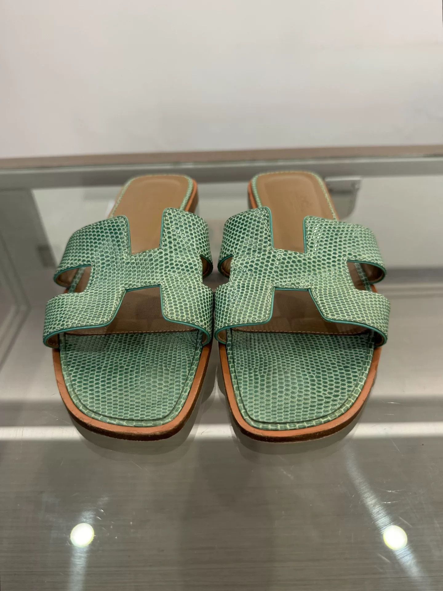 Hermes Hermes Green Lizard Skin H Women's Slippers Size US 7 / IT 37 - 3 Thumbnail