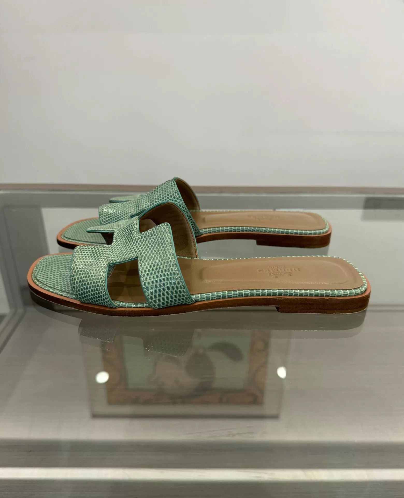 Hermes Hermes Green Lizard Skin H Women's Slippers Size US 7 / IT 37 - 4 Thumbnail