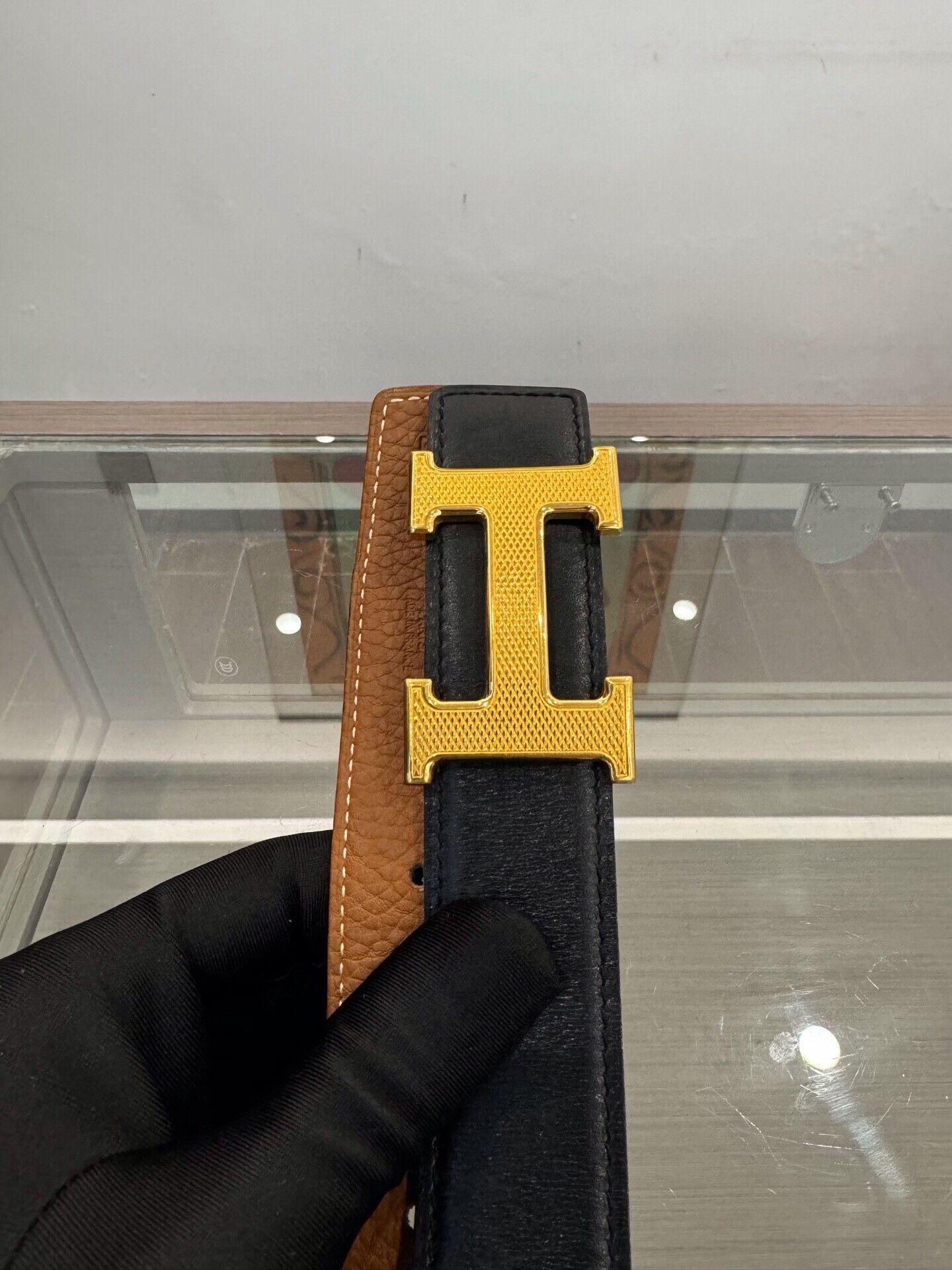 Hermes Hermes Black Brown H Buckle Gold Belt Size ONE SIZE - 2 Thumbnail