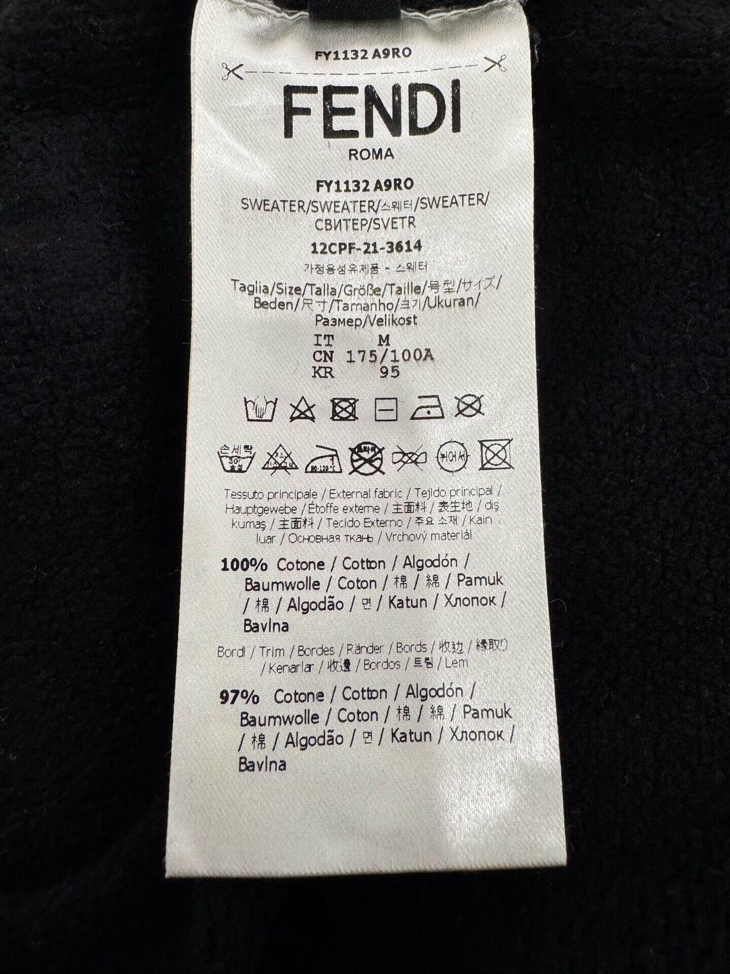 Fendi Fendi Black Logo Men's Long-Sleeve Sweatshirt Size US M / EU 48-50 / 2 - 7 Thumbnail