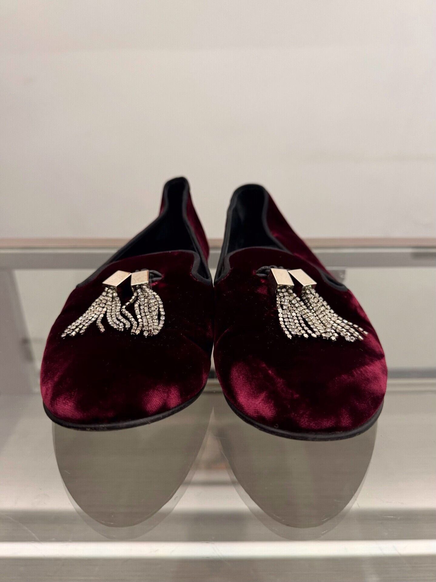 Giuseppe Zanotti Giuseppe Zanotti Red Suede Rhinestone Tassel Loafers Size US 8 / IT 38 - 2 Thumbnail