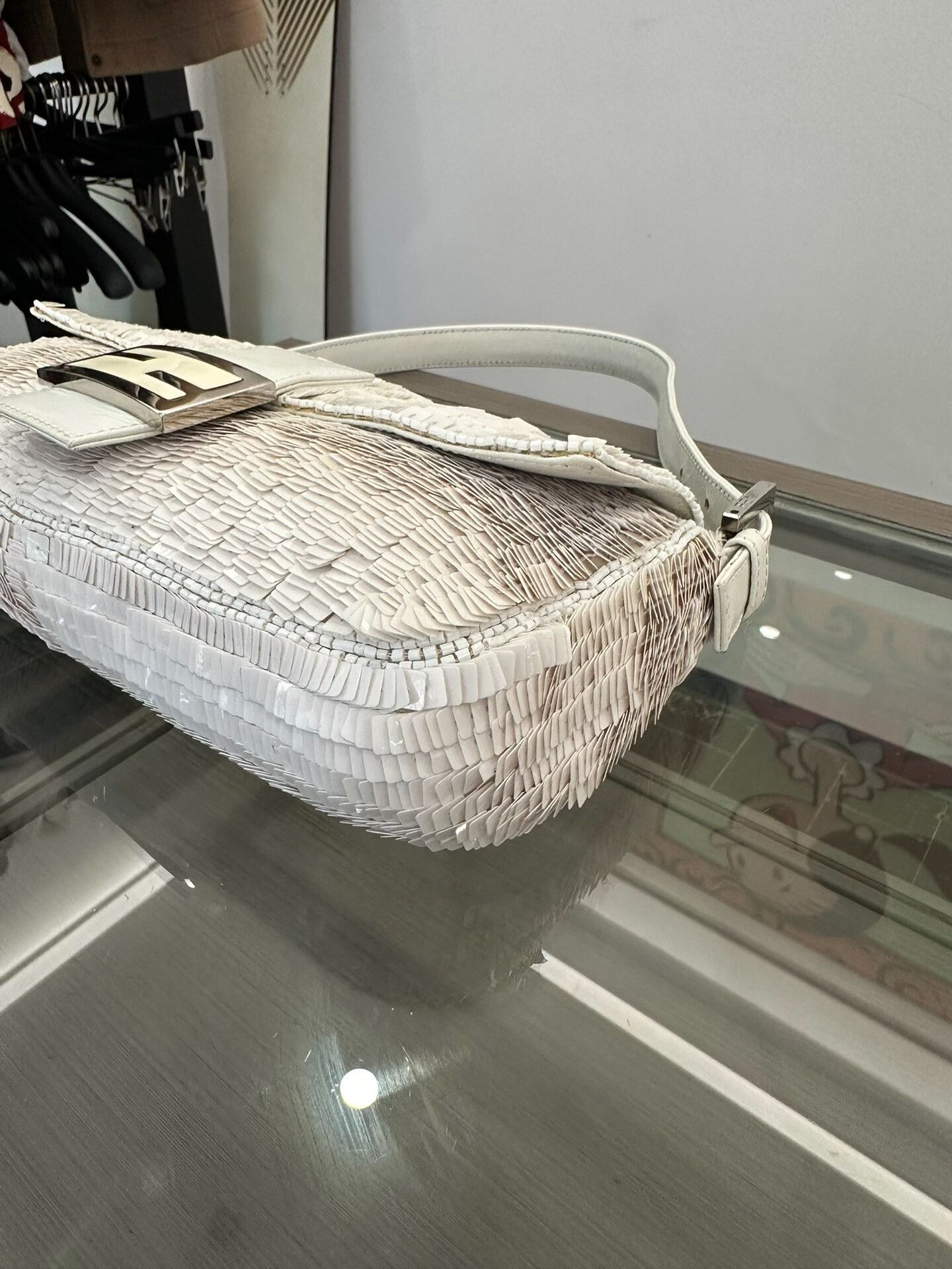 Fendi Fendi Baguette White Sequin Handbag 26cm Size ONE SIZE - 7 Thumbnail