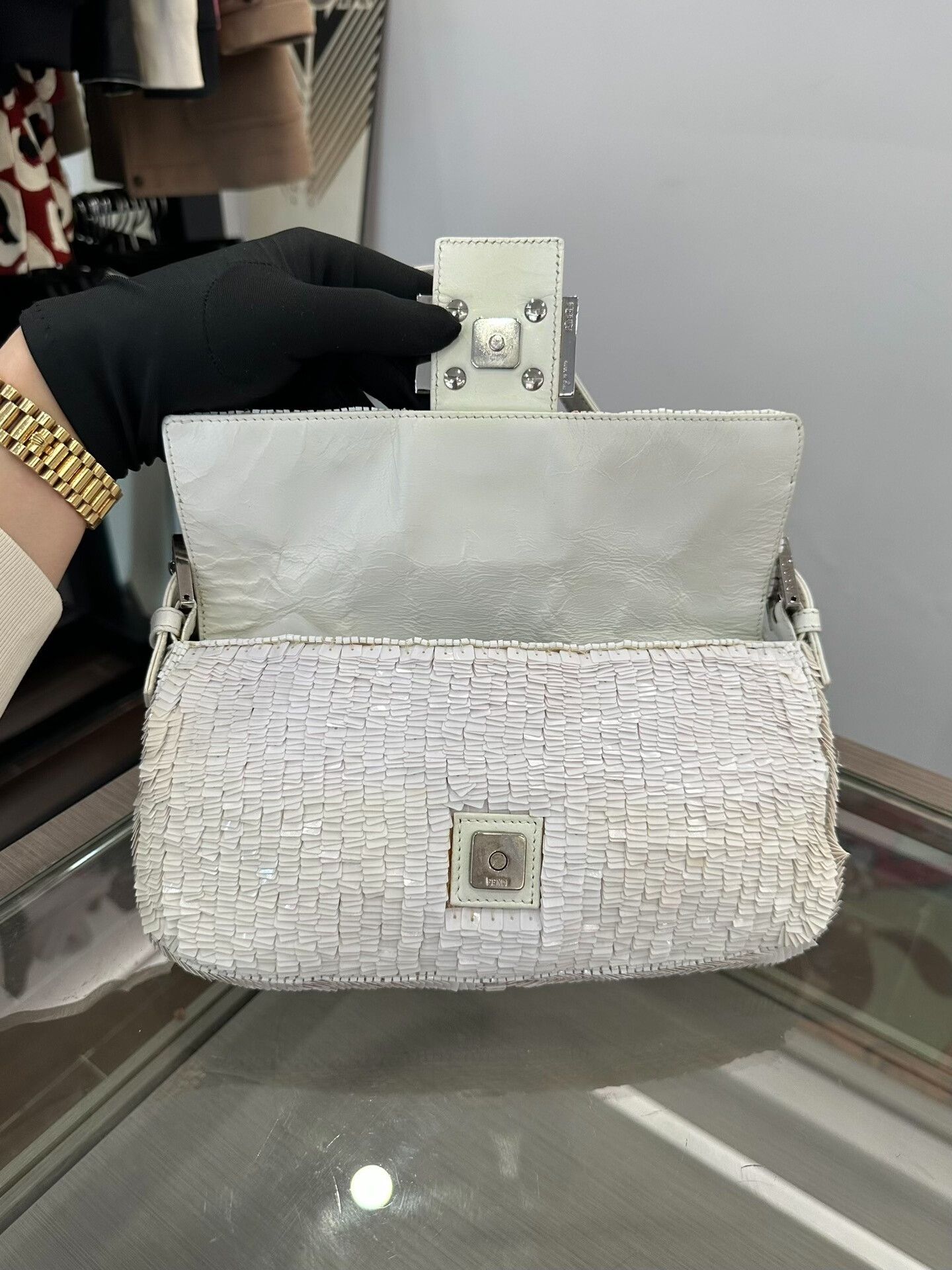 Fendi Fendi Baguette White Sequin Handbag 26cm Size ONE SIZE - 4 Thumbnail