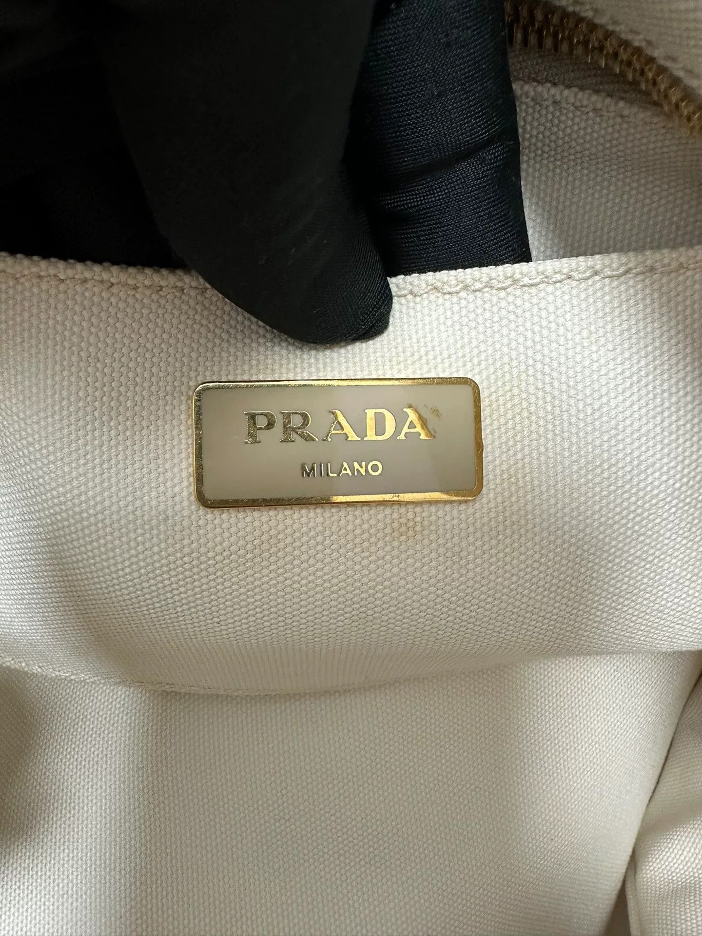 Prada Prada Side Triangle Logo White Striped Canvas Tote Size ONE SIZE - 9 Thumbnail