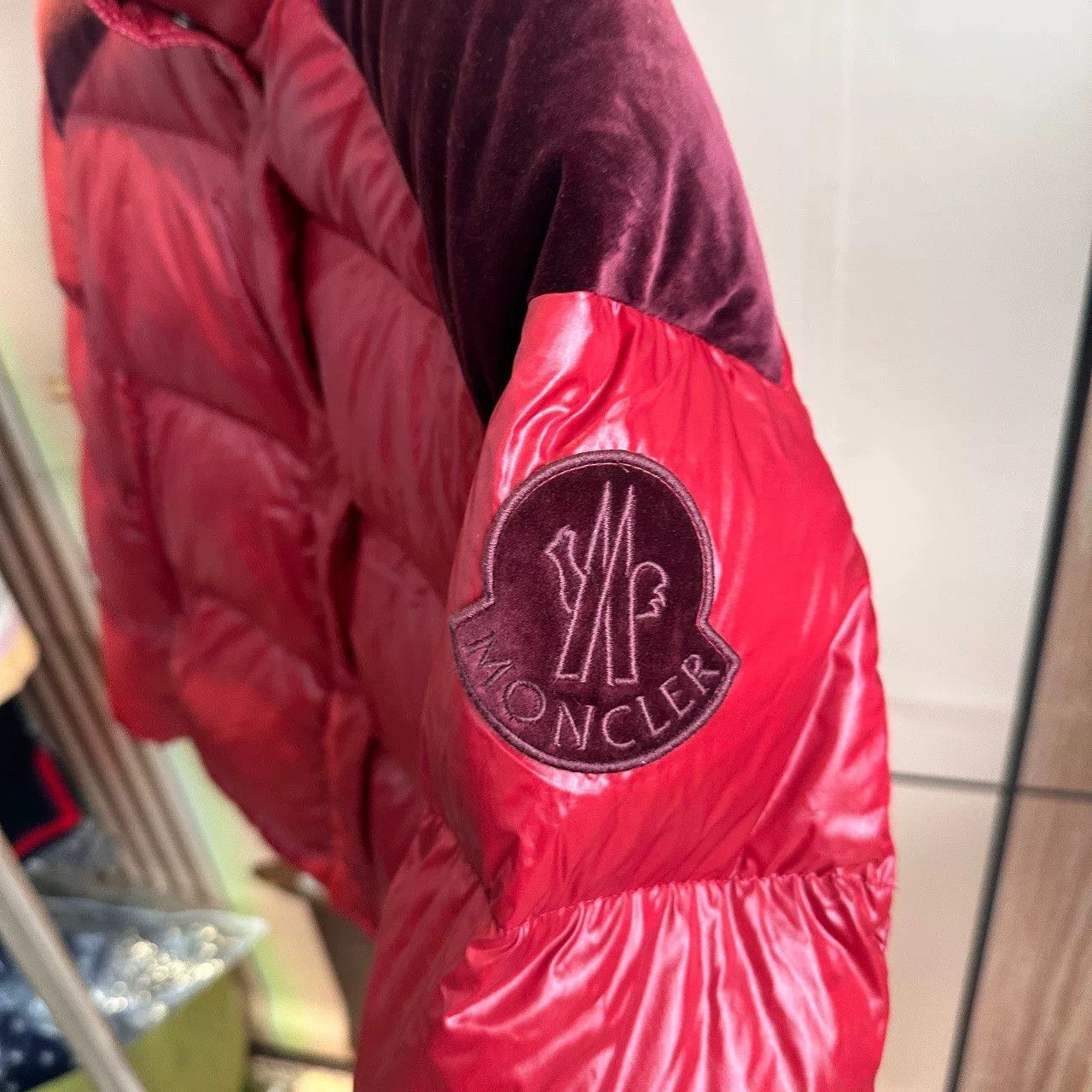Moncler Moncler Red Velvet Panel Down Jacket Size S / US 4 / IT 40 - 3 Thumbnail