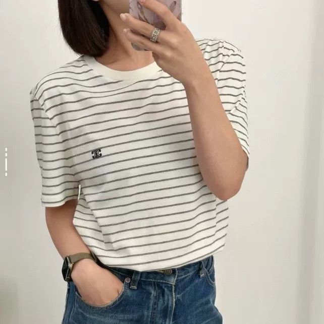 Celine Celine Triomphe Striped Short-Sleeve Top Size US S / EU 44-46 / 1 - 7 Thumbnail