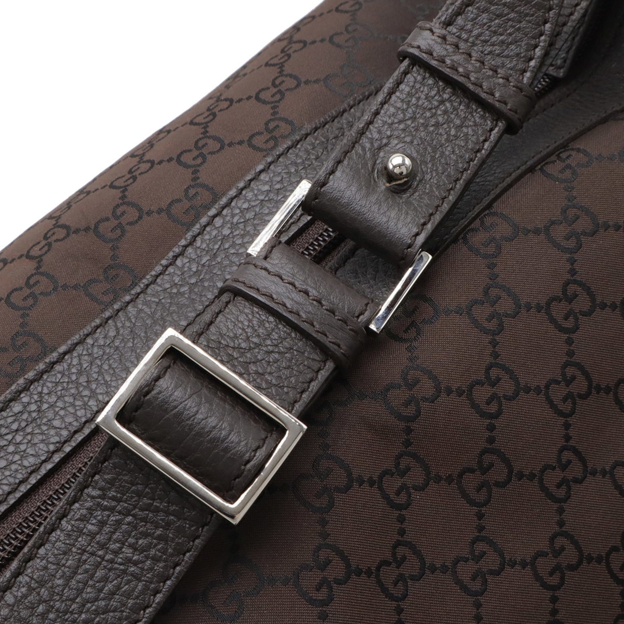 Gucci GUCCI GG nylon shoulder bag, Boston travel leather, brown, 105669 Size ONE SIZE - 8 Thumbnail