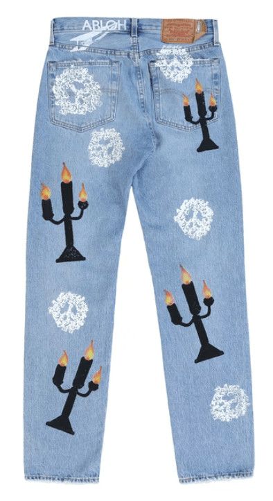 DENIM TEARS x Virgil Abloh "Message in a Tear" Printed Jeans Blue Size US 34 / EU 50 - 2 Thumbnail
