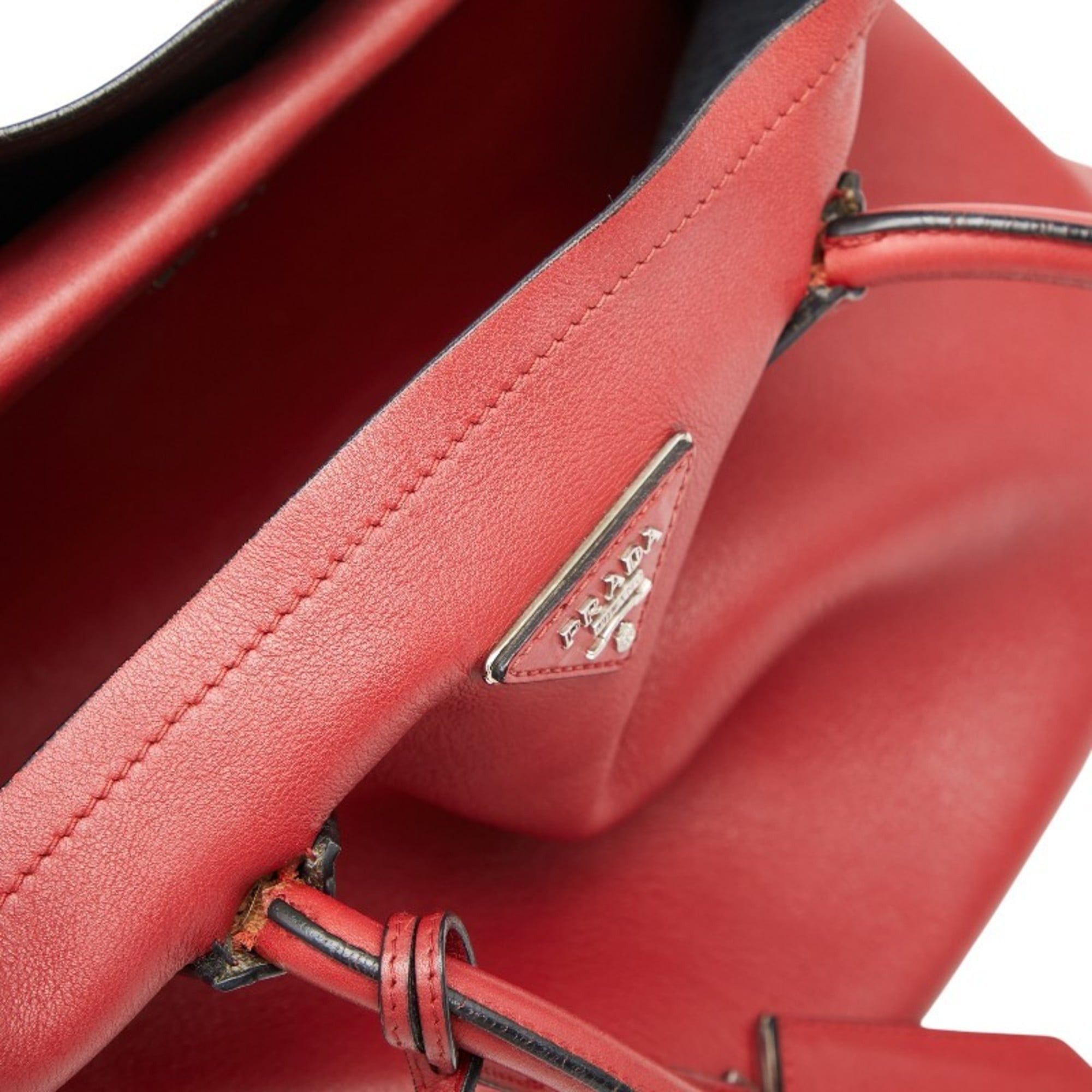 Prada Prada Triangle Logo Plate Tote Bag Shoulder Red Leather Women's PRADA Size ONE SIZE - 8 Thumbnail
