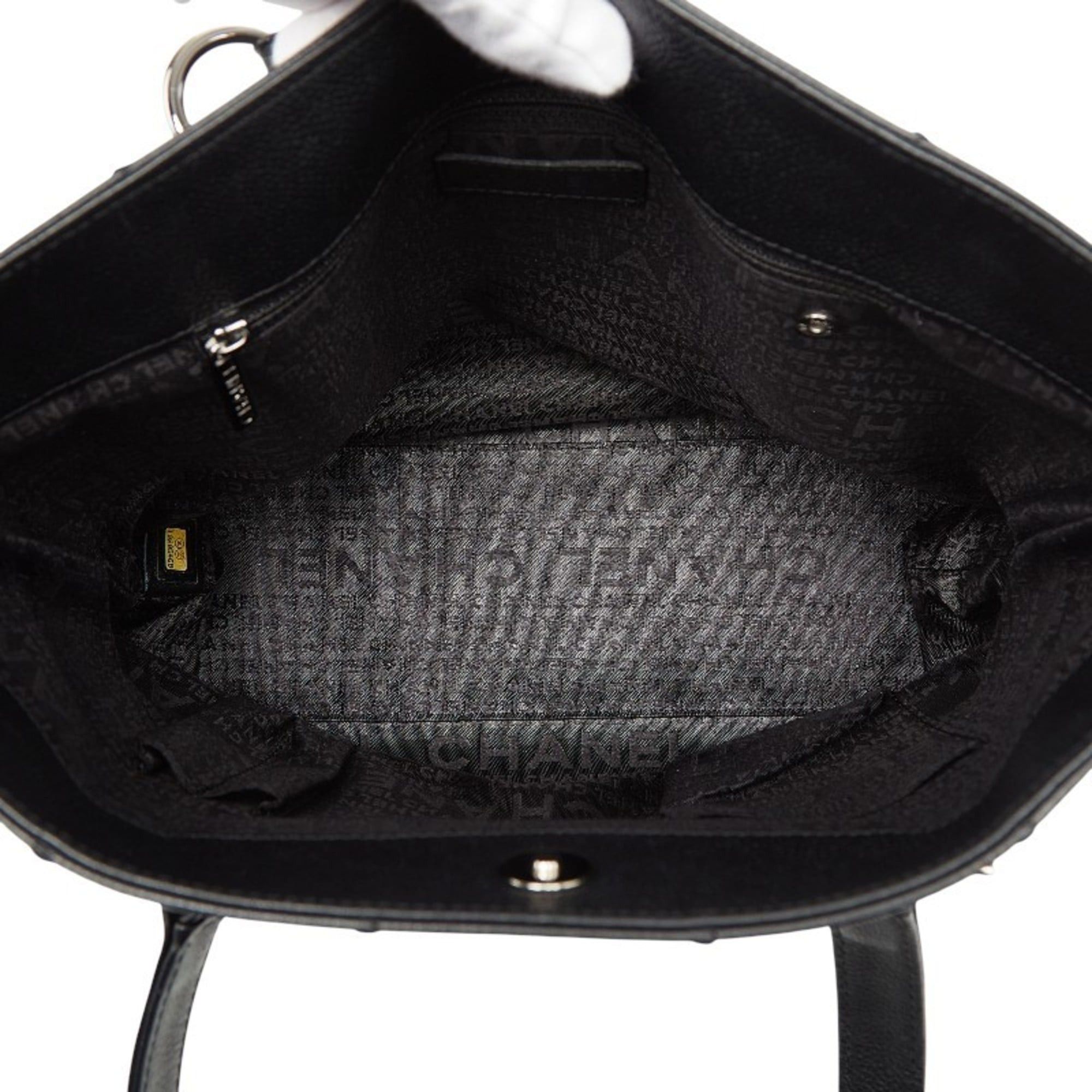 Chanel CHANEL Chocobar Logo Tote Bag Handbag Black Caviar Skin Women's Size ONE SIZE - 9 Thumbnail