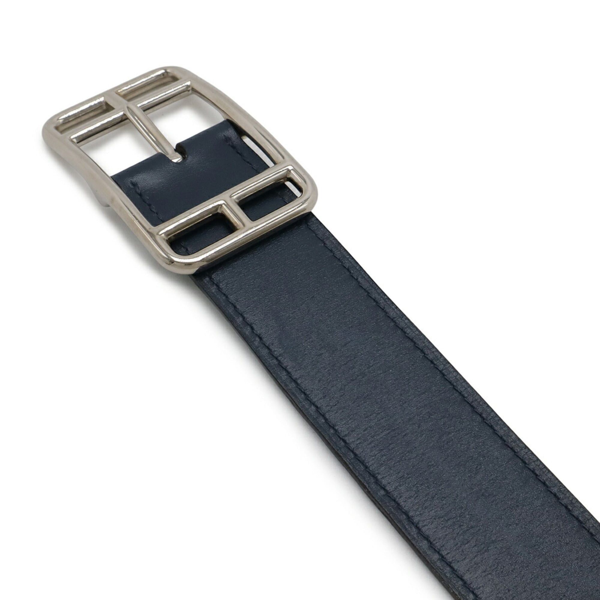 Hermes HERMES Cape Cod 32 Reversible Leather Belt in Blue Marine, Malachite, Box Calf, and Togo Leather, #85, T Stamped Size ONE SIZE - 4 Thumbnail