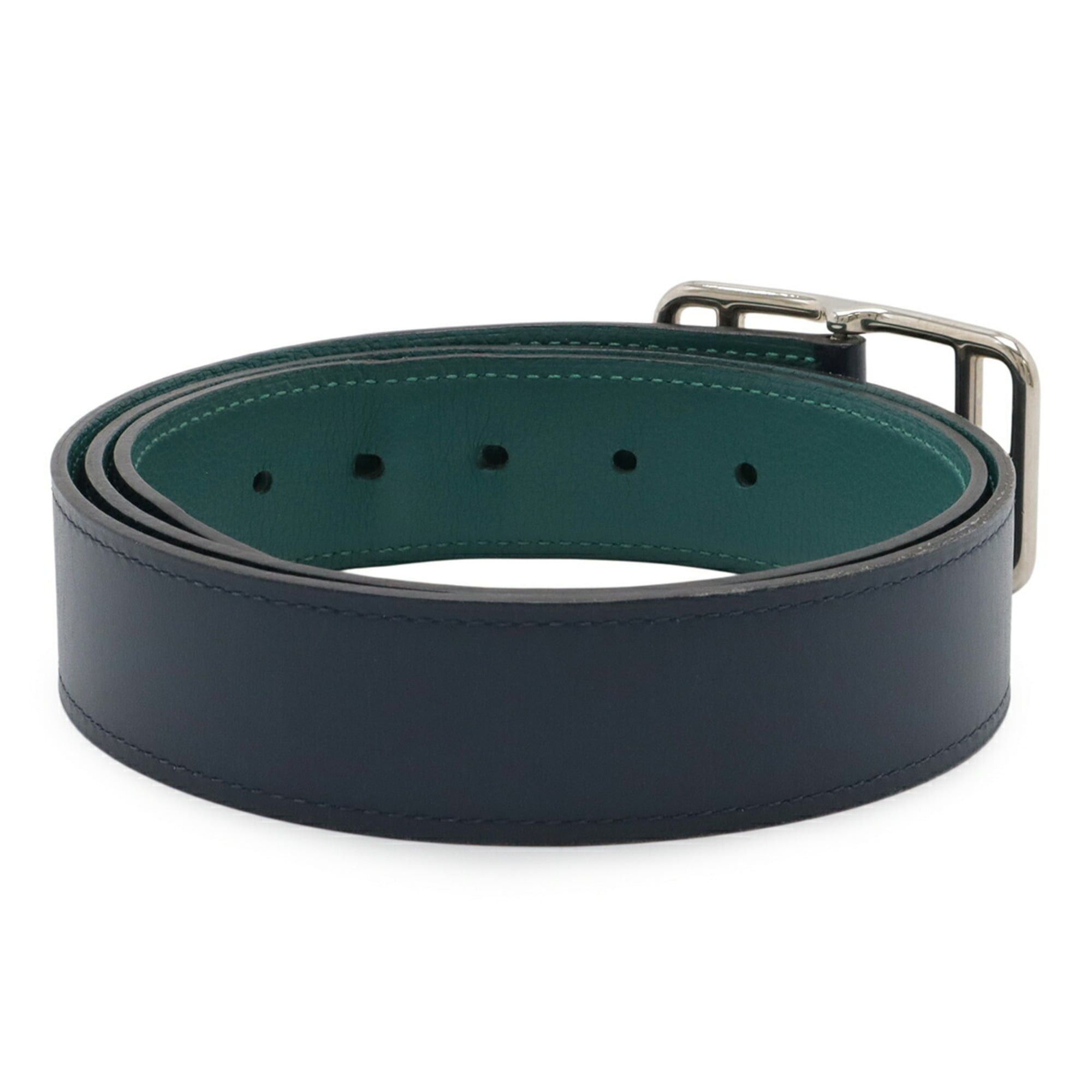 Hermes HERMES Cape Cod 32 Reversible Leather Belt in Blue Marine, Malachite, Box Calf, and Togo Leather, #85, T Stamped Size ONE SIZE - 3 Thumbnail