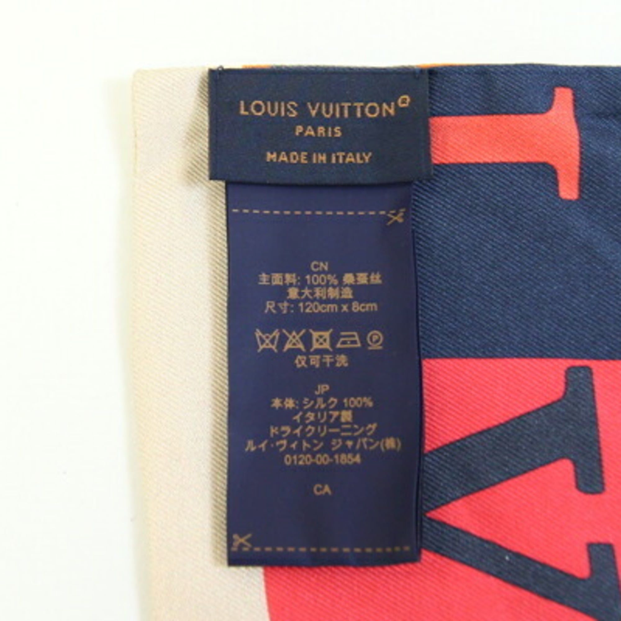 Louis Vuitton Flight Mode Bandeau Scarf Muffler, Elysee Palace Hotel, M79781, Navy Red, 100% Silk Ribbon Scarf, Women's, LOUIS VUITTON