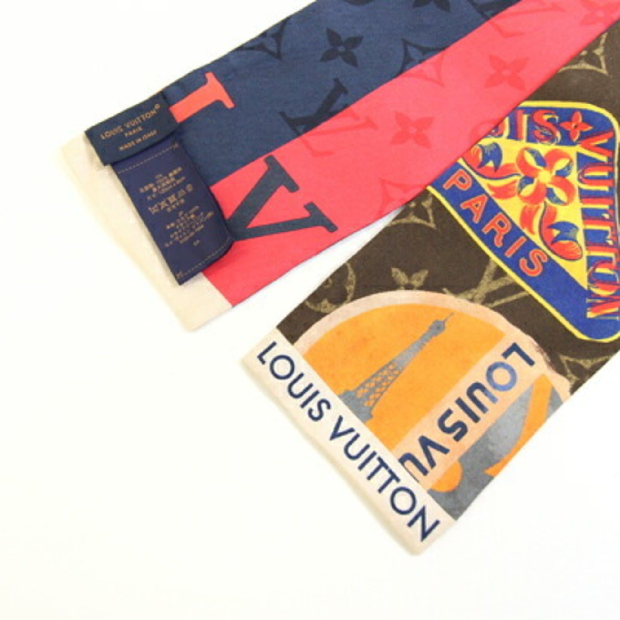 Louis Vuitton Flight Mode Bandeau Scarf Muffler, Elysee Palace Hotel, M79781, Navy Red, 100% Silk Ribbon Scarf, Women's, LOUIS VUITTON