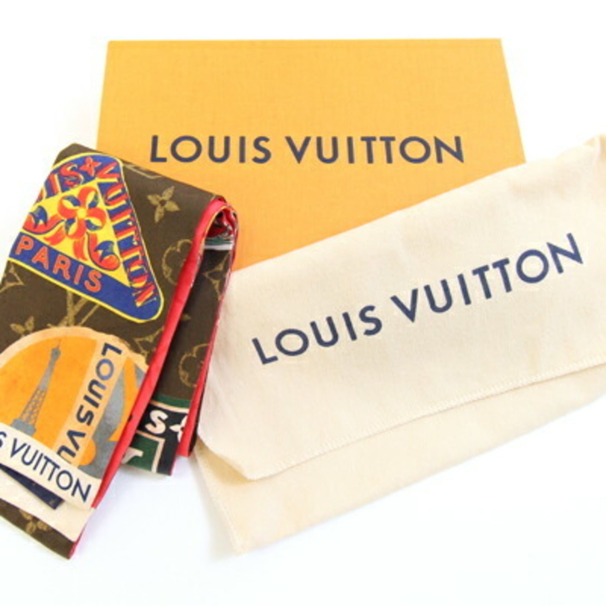 Louis Vuitton Flight Mode Bandeau Scarf Muffler, Elysee Palace Hotel, M79781, Navy Red, 100% Silk Ribbon Scarf, Women's, LOUIS VUITTON