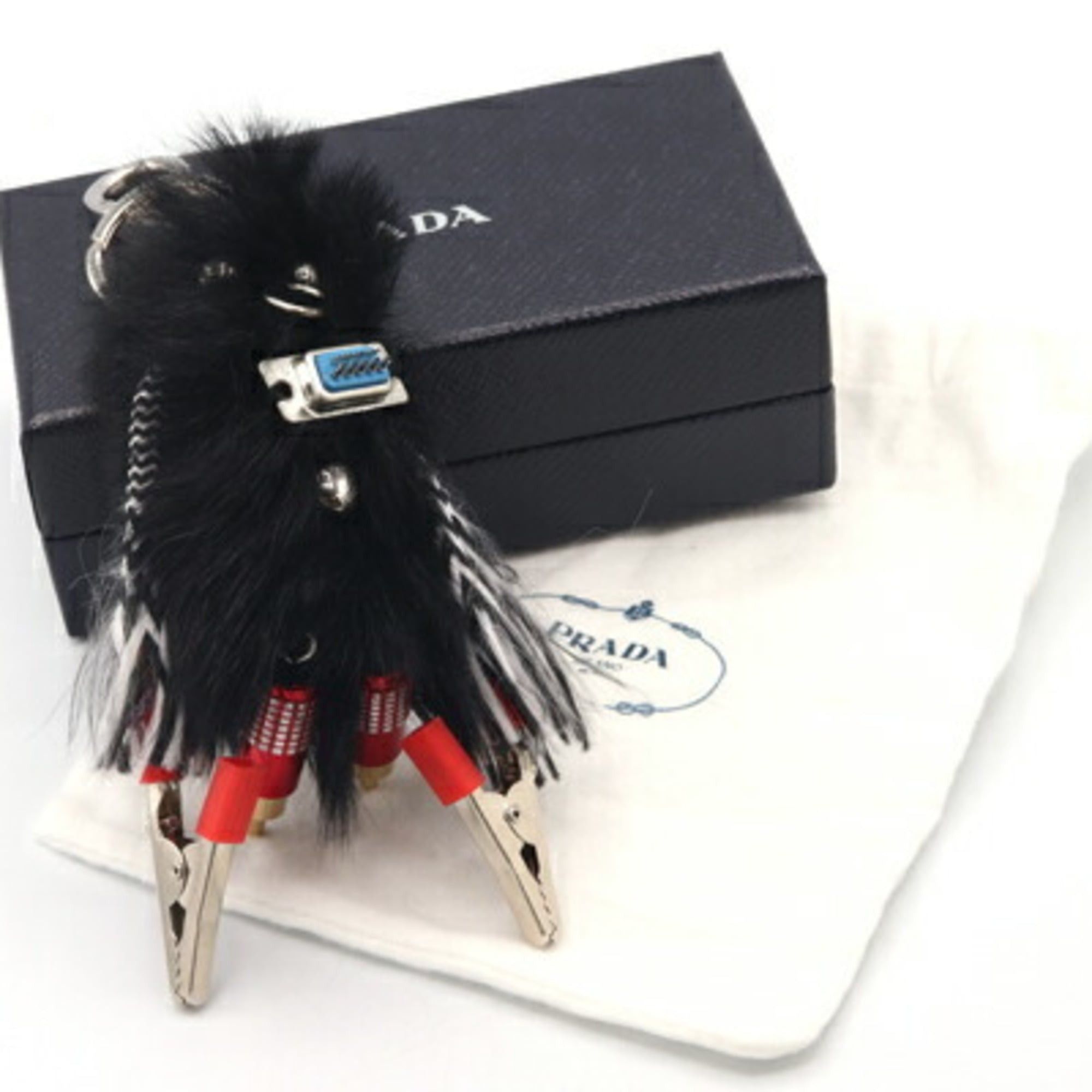 Prada Prada Rufus Trick Key Ring Bag Charm (1TR264) in Black Faux Fur and Metal. Keychain, Ring, Handbag, Robot, Women's. Size ONE SIZE - 9 Thumbnail