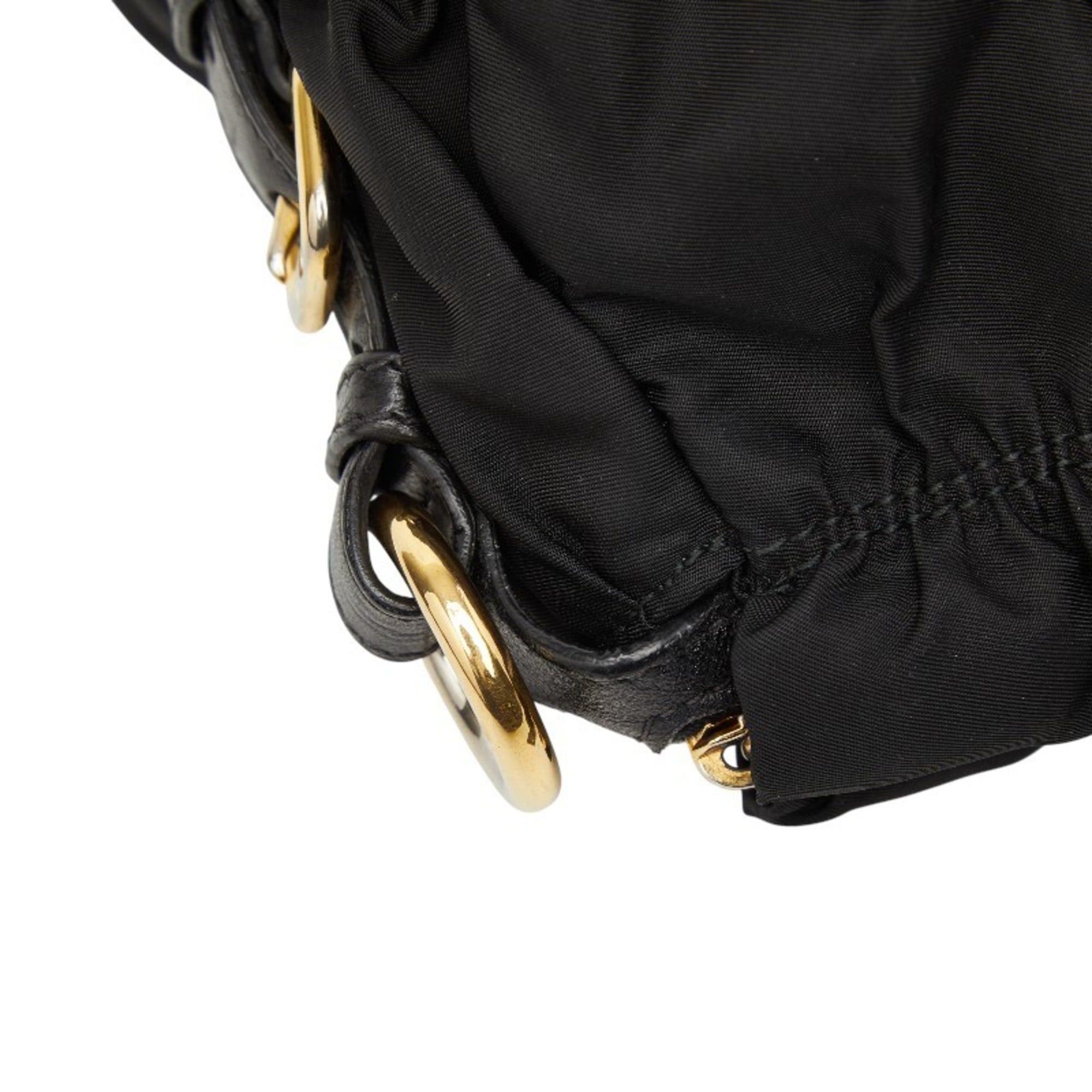 Prada Prada Gathered Logo Tote Bag/Shoulder Bag, 2-Way, BN2346, Black Nylon and Leather, Women's, PRADA Size ONE SIZE - 9 Thumbnail