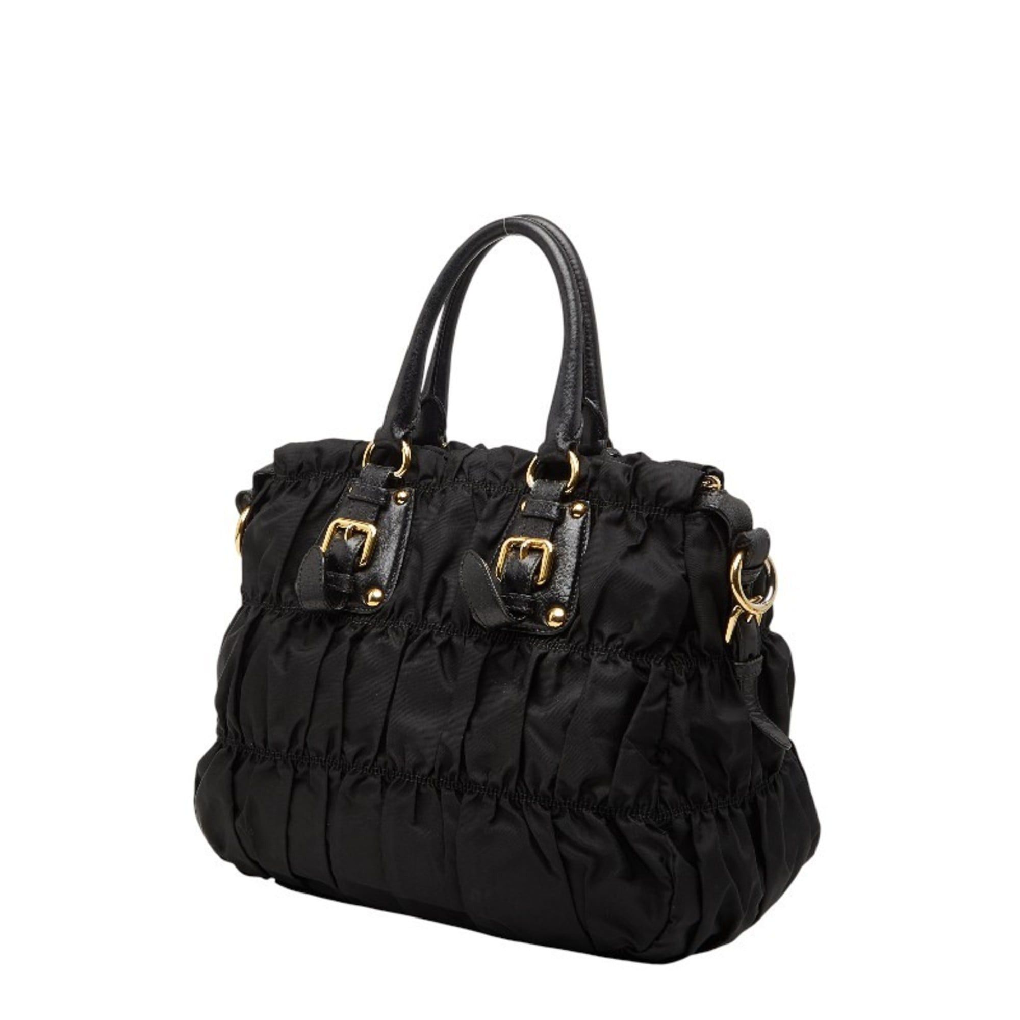 Prada Prada Gathered Logo Tote Bag/Shoulder Bag, 2-Way, BN2346, Black Nylon and Leather, Women's, PRADA Size ONE SIZE - 2 Thumbnail