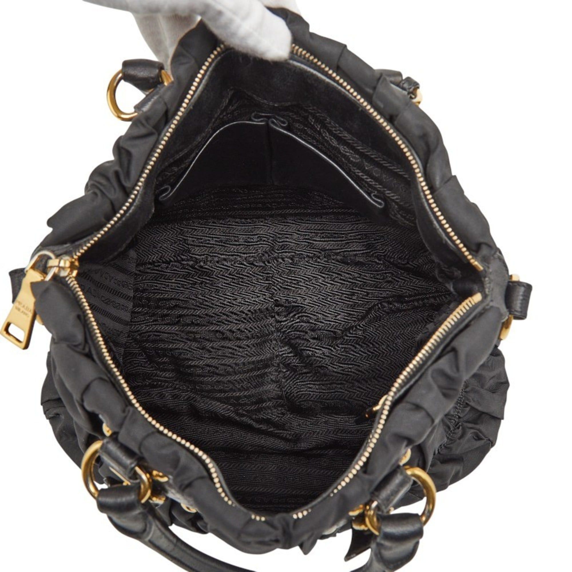 Prada Prada Gathered Logo Tote Bag/Shoulder Bag, 2-Way, BN2346, Black Nylon and Leather, Women's, PRADA Size ONE SIZE - 11 Thumbnail