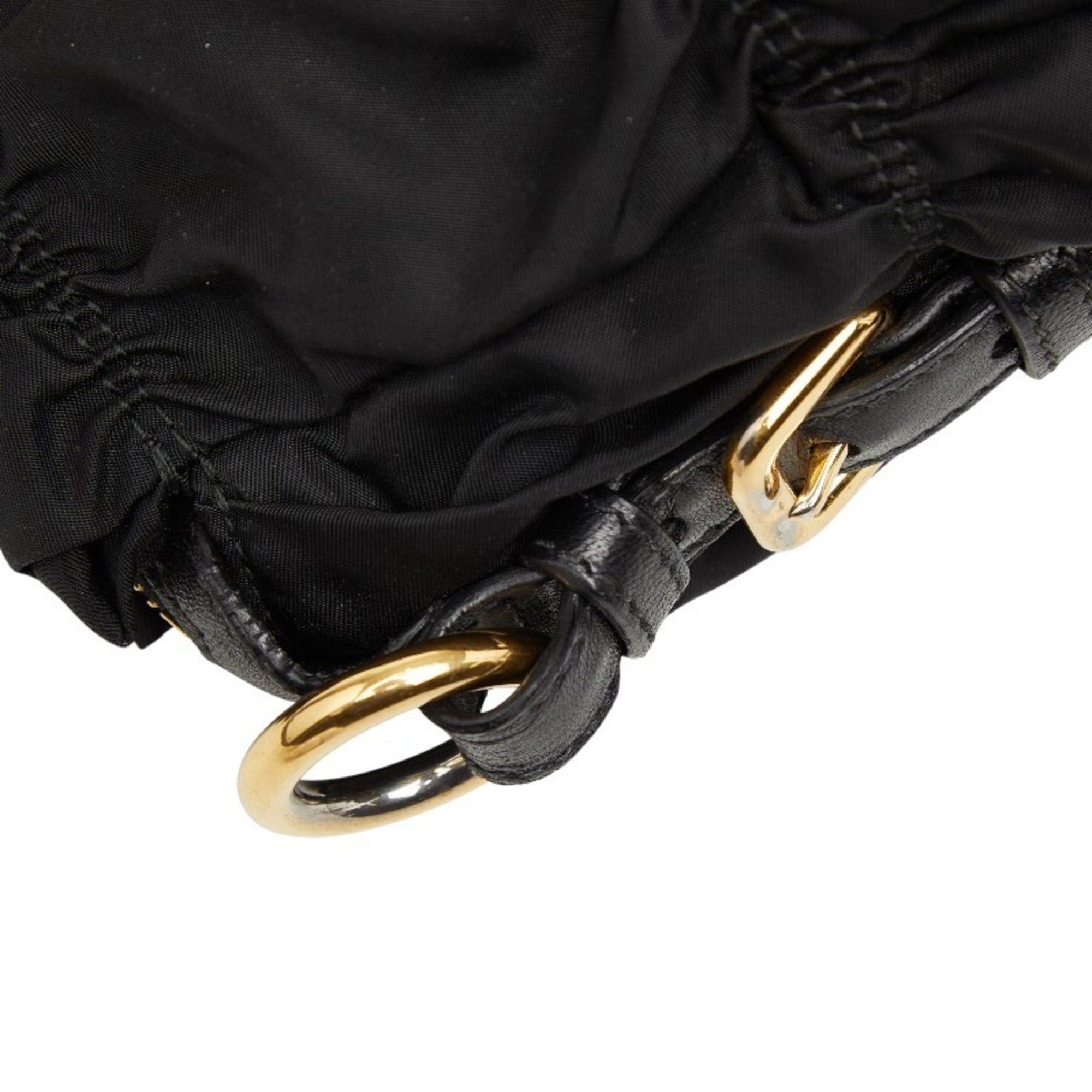 Prada Prada Gathered Logo Tote Bag/Shoulder Bag, 2-Way, BN2346, Black Nylon and Leather, Women's, PRADA Size ONE SIZE - 8 Thumbnail